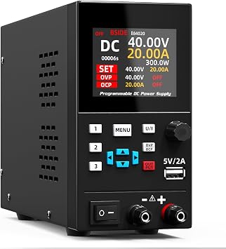 BSIDE Programmable DC Power Supply 40V 20A Lab Power Supply Small Variable Bench Power Supply Adjustable Switching Regulated DC Output Power Supply with Encoder Arrow Key Adjustment and USB
