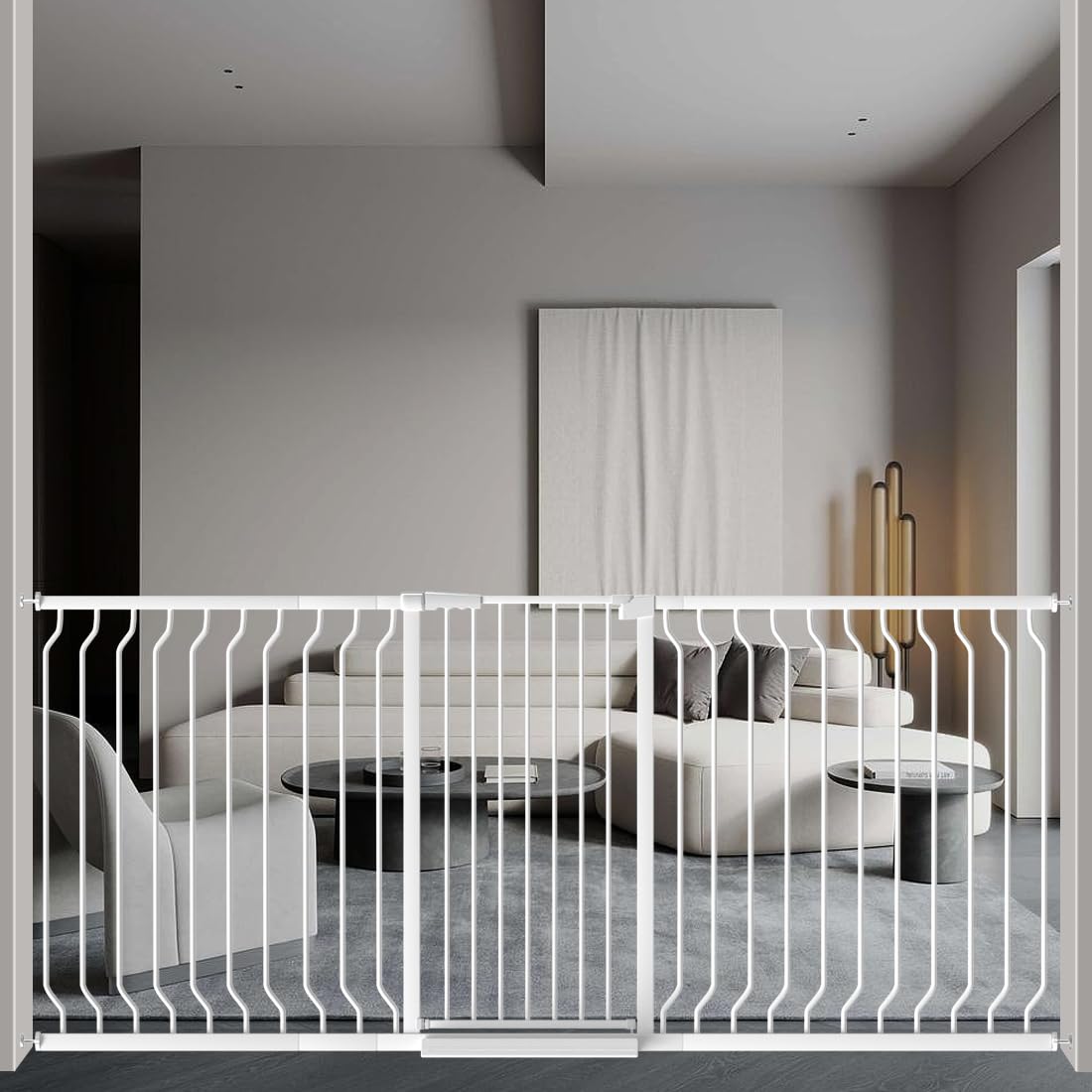 WAOWAO Extra Tall 40.55" Baby Gate 76.77-85.43" Wide Pressure Mounted Walk Through Swing Auto Close Safety White Metal Toddler Child Dog Pet for Indoor Stairs,Doorways,Kitche