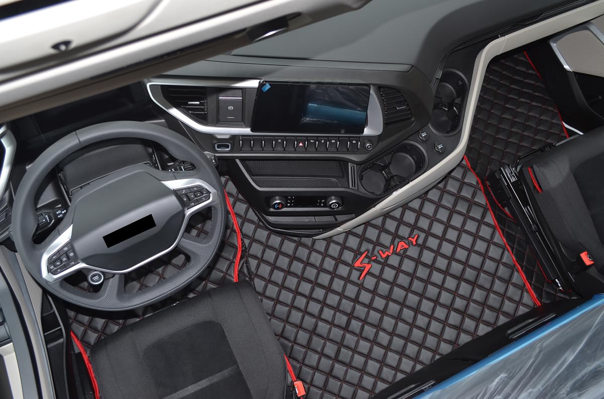 Almohadillas de suelo adecuadas para IVECO S-WAY desde 2024 [nueva forma] - Negro/Rojo