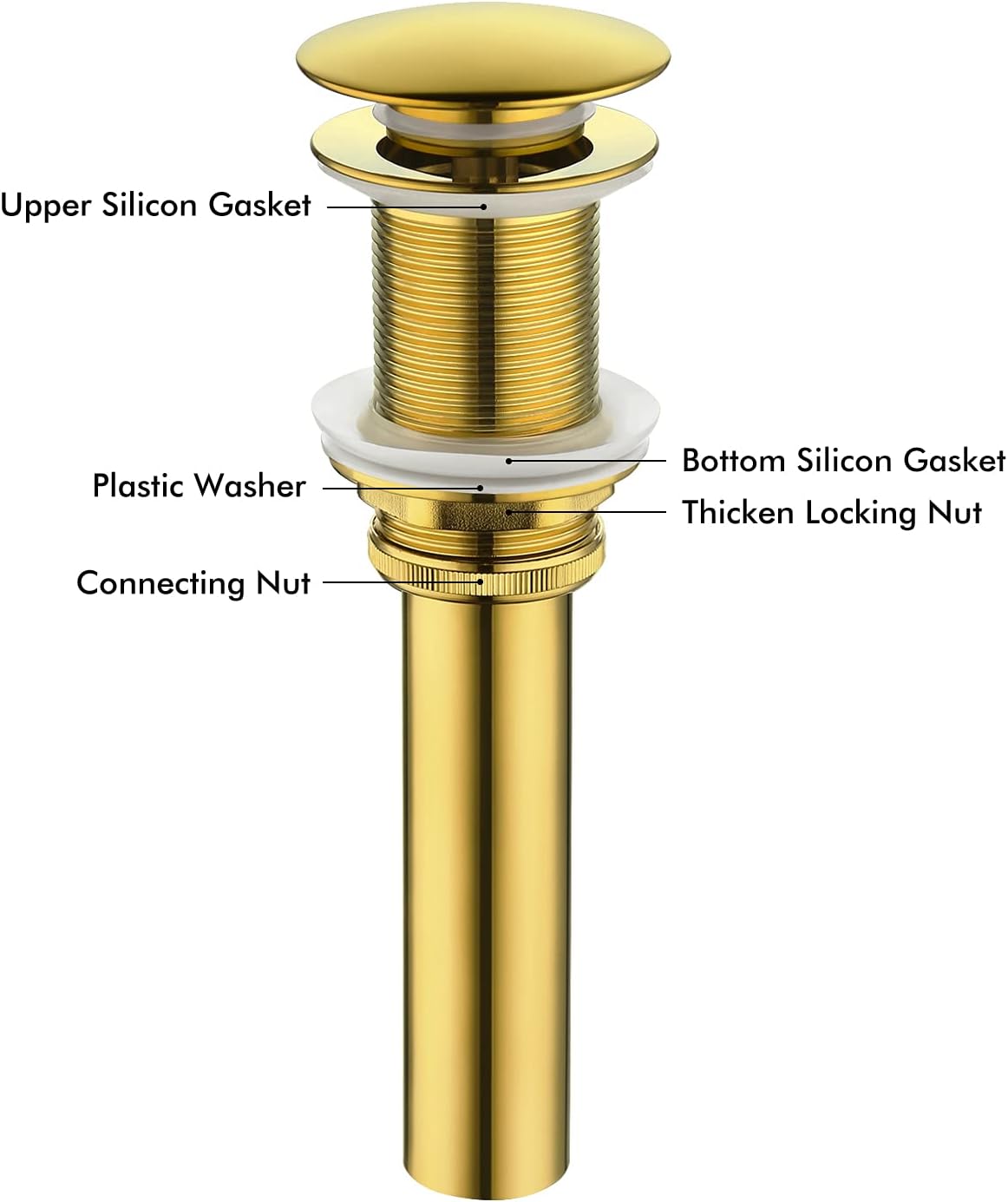 KES Bathroom Sink Drain Pop Up Sink Drain Stopper without Overflow Titanium Gold Polished Brass, S2008D-PG - - 