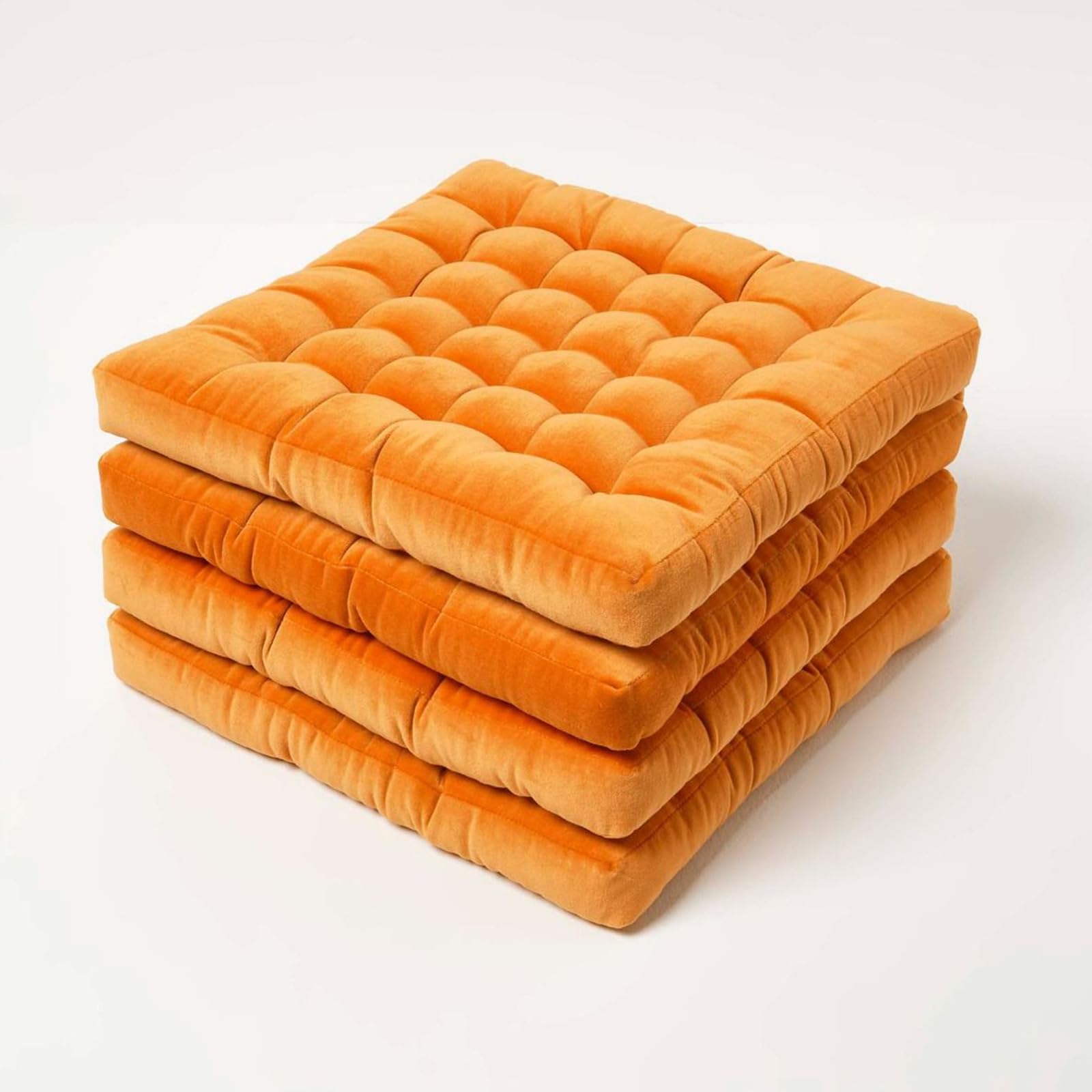 Homescapes Unisex Orange 4 Pack Seat Pads Luxury Cotton Velvet Indoor Outdoor Garden Cushion, 40Cm In 40Cm X 40Cm