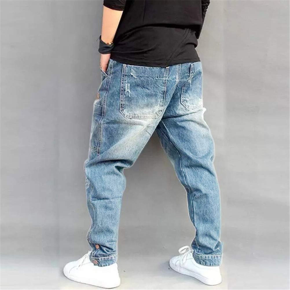 ORANDESIGNE Pantalones Vaqueros para Hombre Rectos Ajuste Cómodo Hip Hop Pantalones de Baile Callejero Bolsillos Múltiples Vaqueros de Carga de Mezclilla