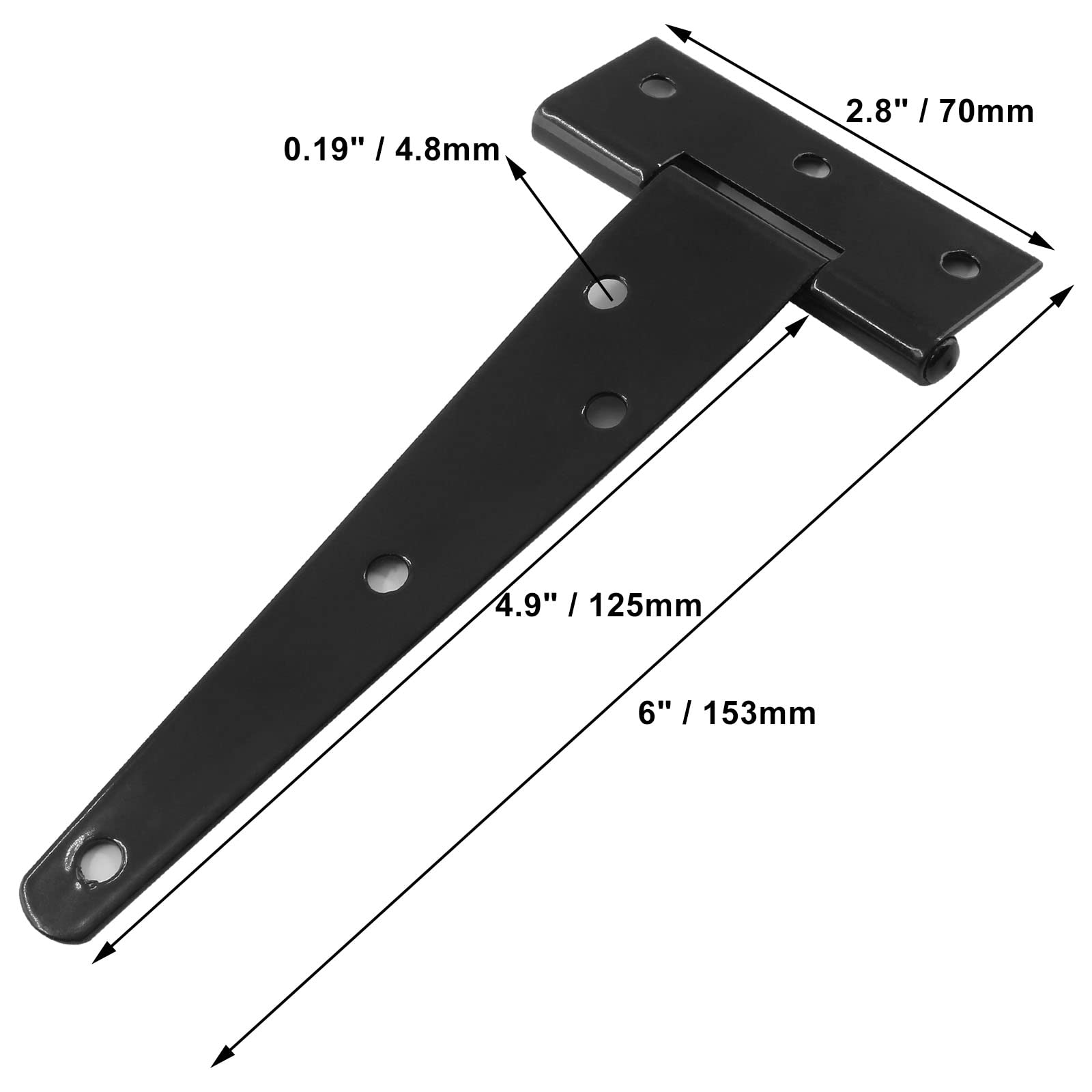 Uxcell 2-Pack 5 Inch Heavy Duty Strap Hinges - Black Iron Tee Hinges For Shed Doors, Gates, & Barn Doors With Screws