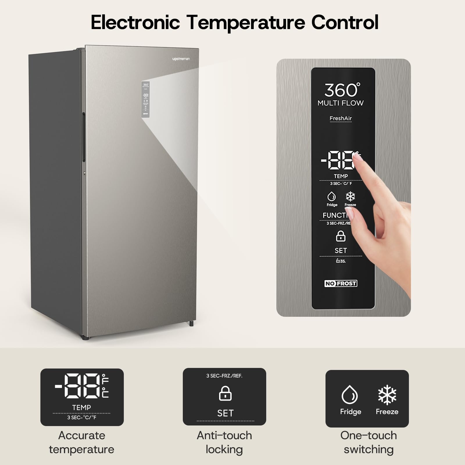 Upstreman 14.0 Cu.Ft. Upright Freezer, Convertible Freezer Fridge With Smart Electronic Control, Frost Free, Energy Star, Quiet Operation, Stand Up Freezer For Homes, Office, Garage-Uf14 on Fridge.com - View 5
