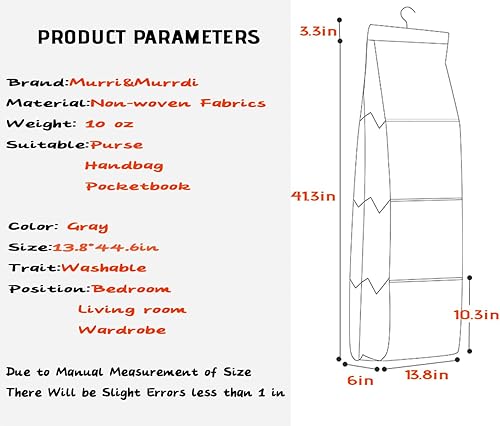 Vista 10 de MURRI&MURRDI Paquete de 2 organizadores de bolsos colgantes para armario, soporte de almacenamiento de bolso con 8 bolsillos de PVC transparente