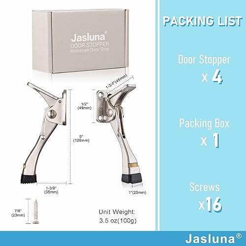 Miniatura 8 de One Touch Kickdown - Tope de puerta resistente, puntas de goma ajustables en altura para la parte inferior de la puerta, placa trasera de 4