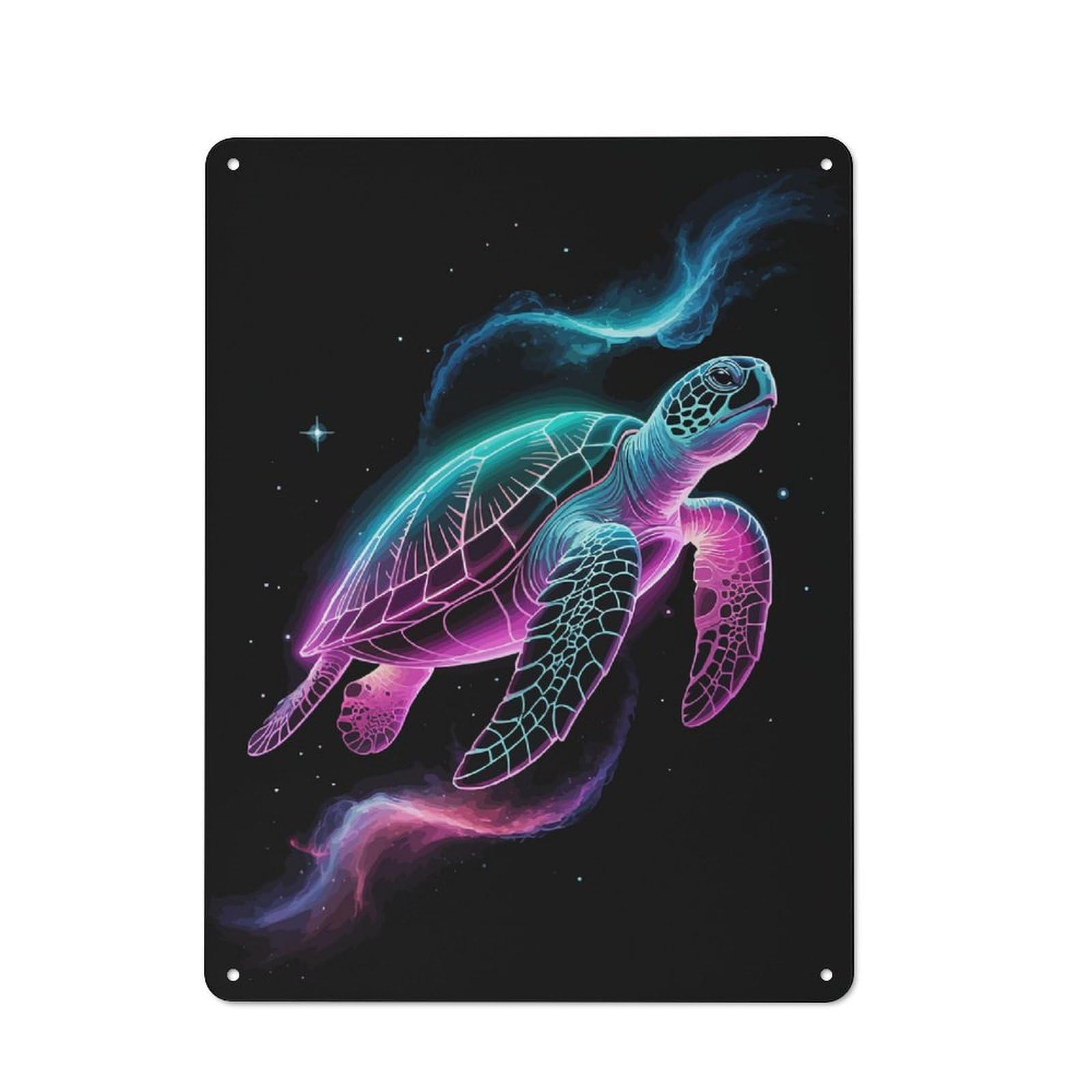 Vintage Cafe Metal Sign 40x30cm Featuring Neon Turtle in Space, Bistro Wall Plaque for Cafe, Bistro, Bakery Or Restaurant