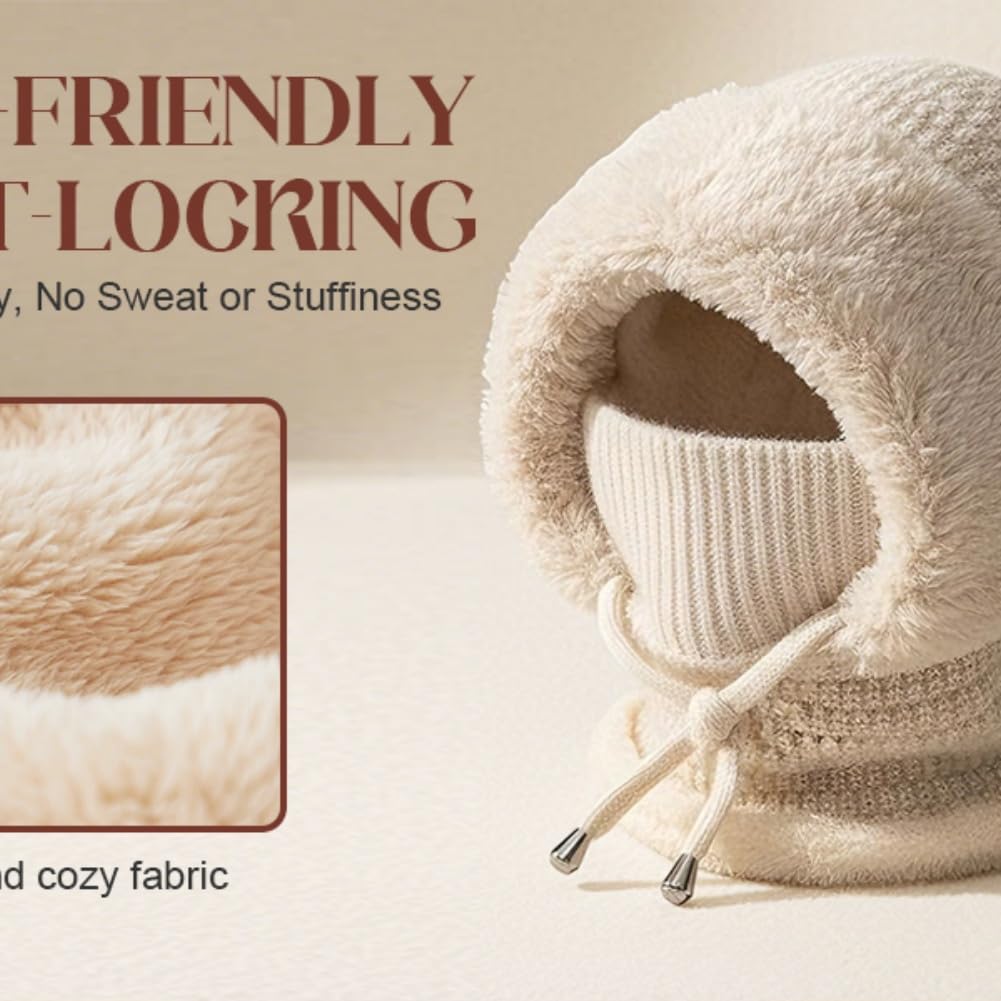 Generisch Gorro 3 en 1 con bufanda y máscara, gorro de punto para mujer, con forro polar, juego de máscaras de invierno