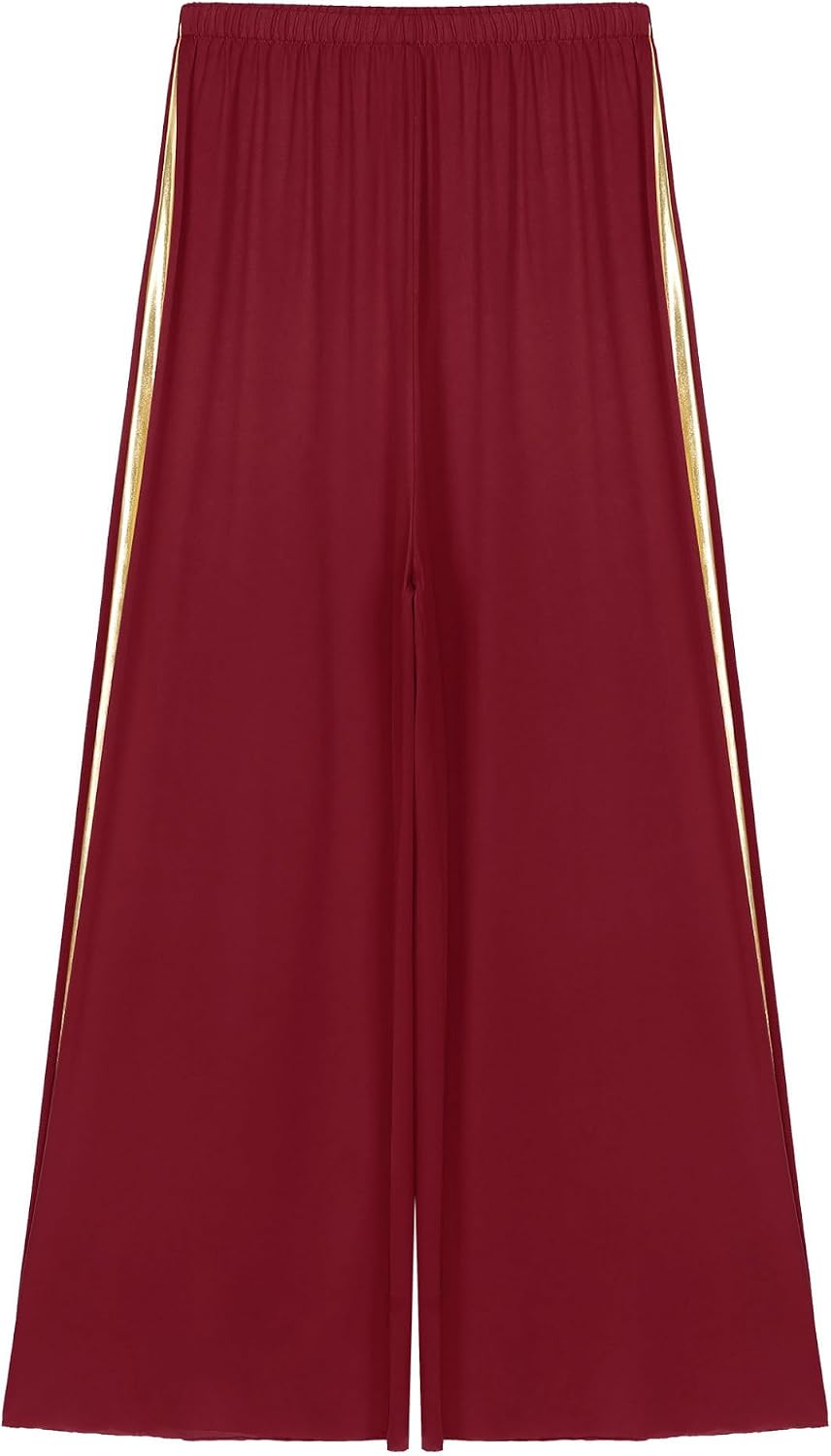 Womens Metallic Praise Dance Pants High Waist Wide-Leg Trousers for Liturgical Church