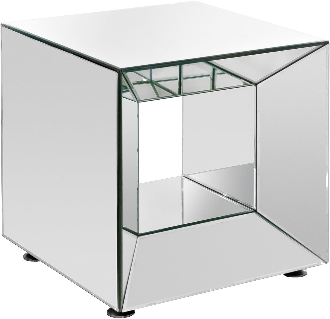 Febland Mirrored Cube Table, Glass, 53x54x56.5 cm