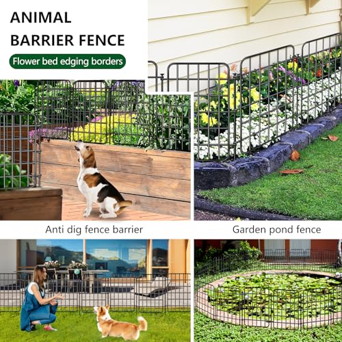 Image of 30ft x 17in Garden Fence Animal Barrier, 28 Panels No Dig Fence Border, Rustproof Metal Decorative Garden Fence with Ground Stake, Flower Bed Edging Border for Dog, Rabbit, Outdoor Yard Patio Decor