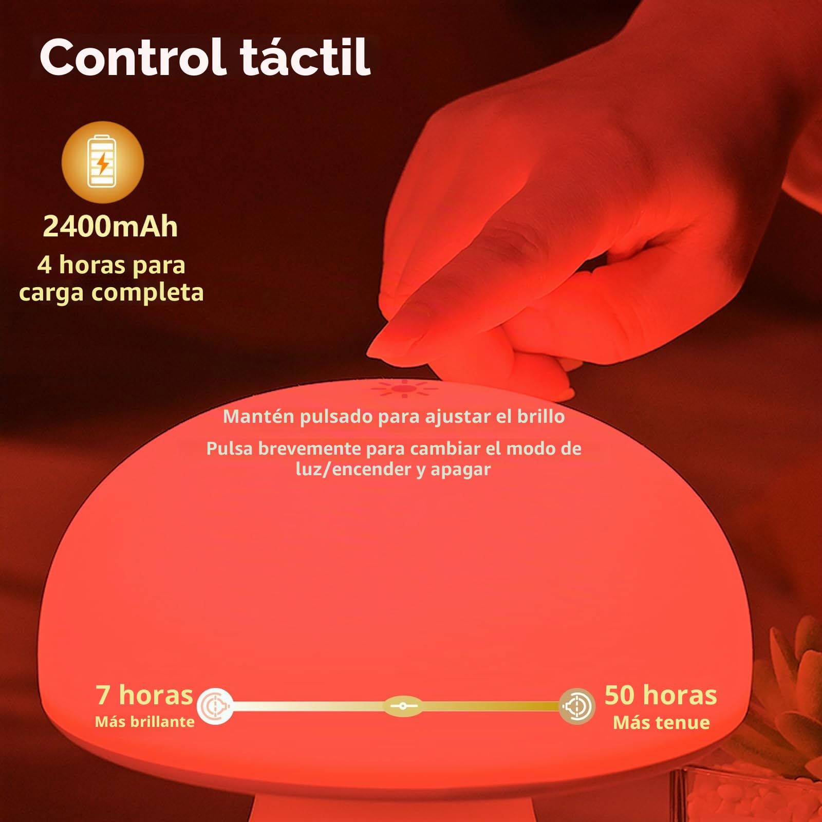 Luz nocturna roja, lámpara de hongo para dormir y relajarse, luz roja regulable de 630 nm con temporizador, control táctil para dormitorio, guardería, yoga, promueve la melatonina