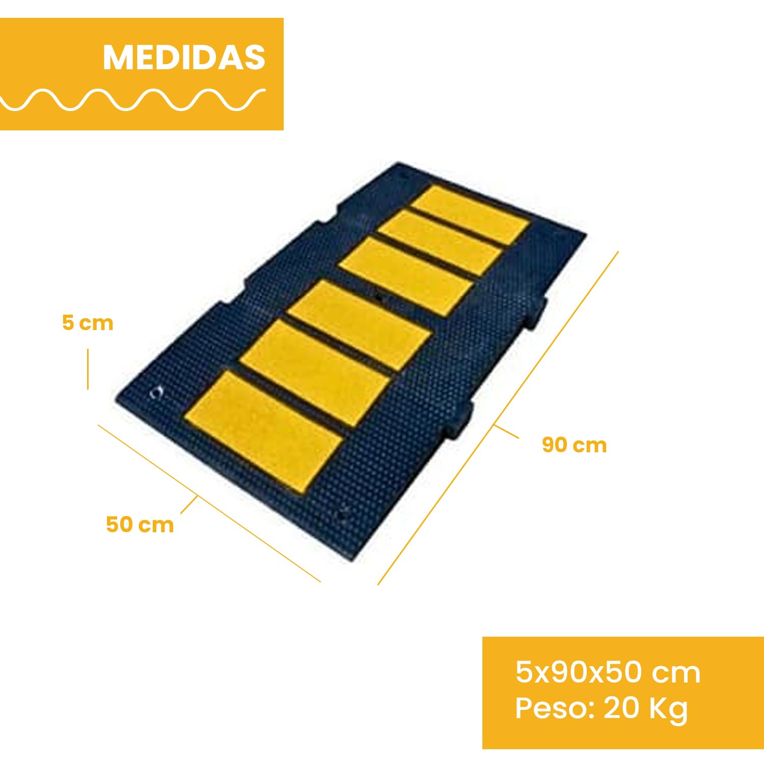 PARKING FACIL | Banda Reductora de Velocidad Vial de Caucho | Badenes para Garajes, Aparcamientos, Carretera, Almacenes | Incluye Tornillería | Instalación Completa 1 Unidad Tamaño 5 x 90 x 50 cm