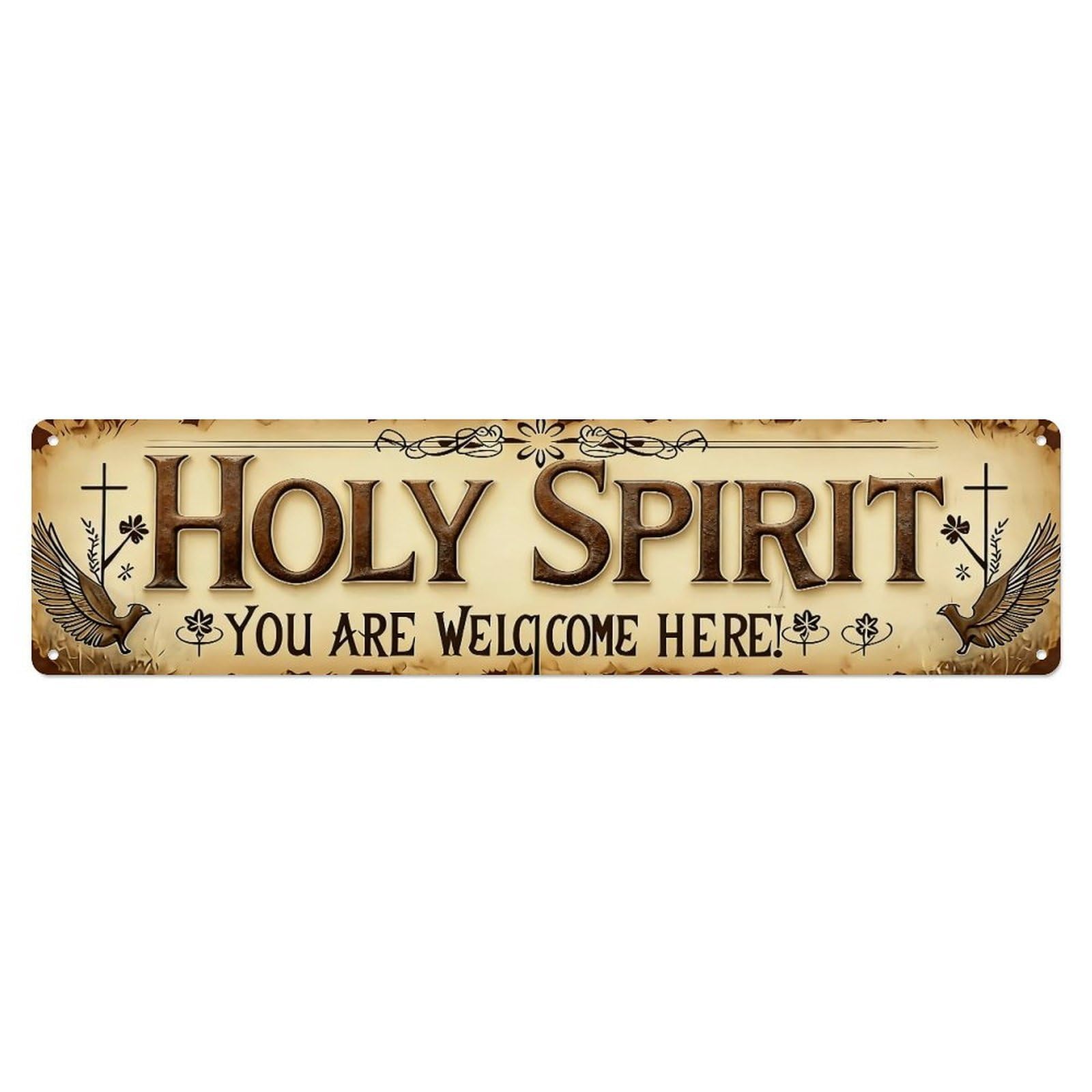 Iageret Vintage Holy Spirit Welcome Sign Pattern Metal Tin Sign Retro Wall Decor, Bar Garage Cafe Kitchen Home Wall Art Poster Decoration 4X16inches