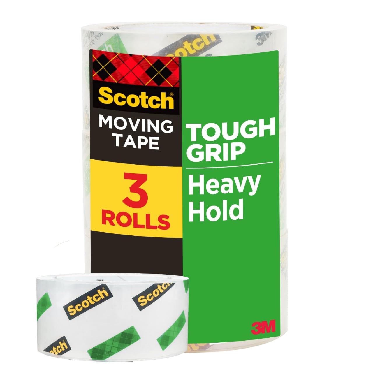 Scotch Tough Grip Moving Packing Tape, Clear, Moving Tape That Secures Boxes up to 80 Pounds, Holiday Shipping Tape for Large Boxes, 1.88 in. x 38.2