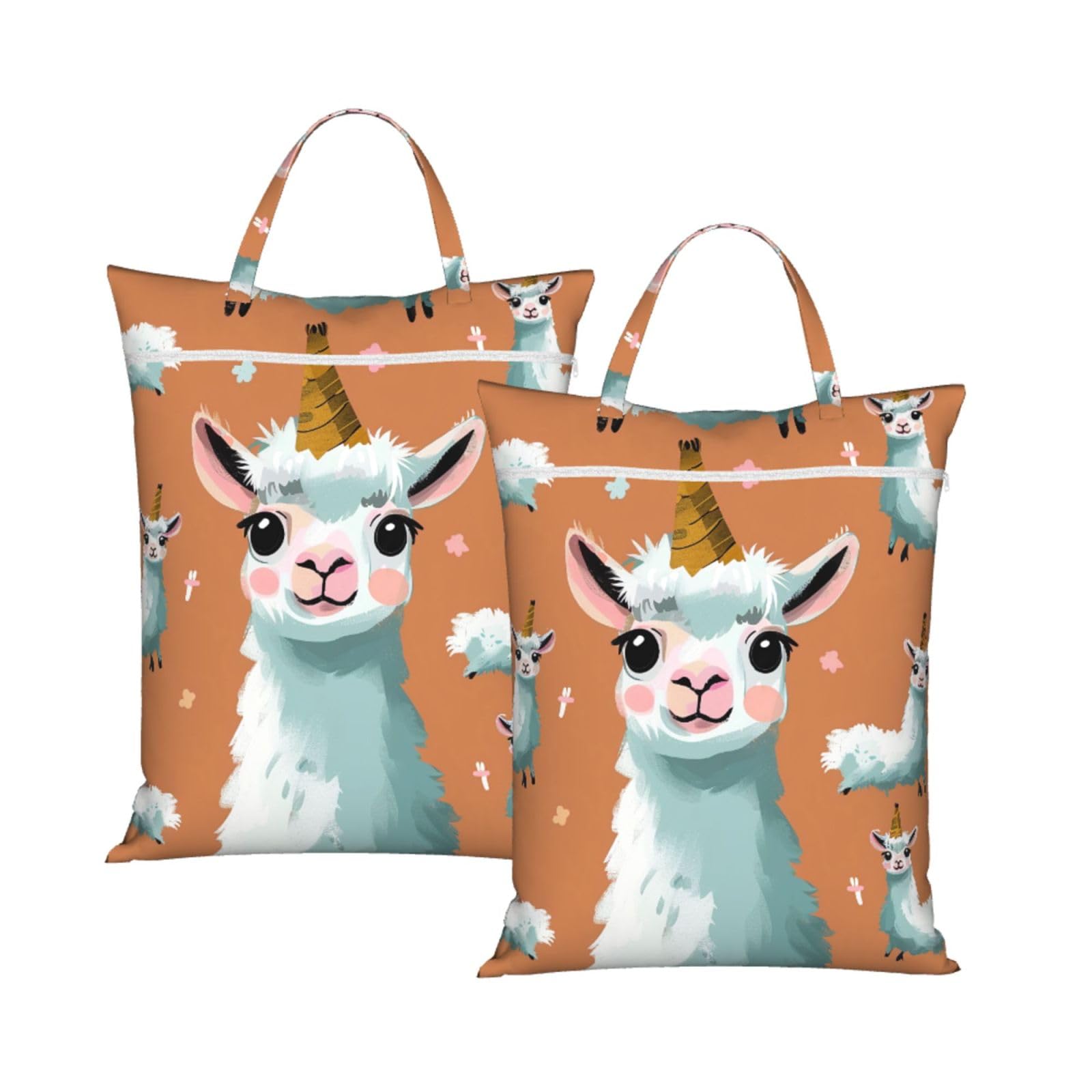 Large Travel Laundry Bags,Cute Llama Print with Handle Foldable Laundry Bag for Holidays Gym Swimming and Family Trips, 2Pcs