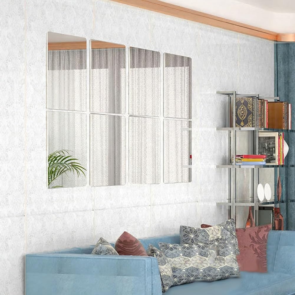 Fogli a Specchio Flessibili Acrilico, 6 Pezzi di Specchio da Parete Infrangibile per Decorazioni Murali Casa, Casa Fai da te e Studio(6Pcs-20x20cm)