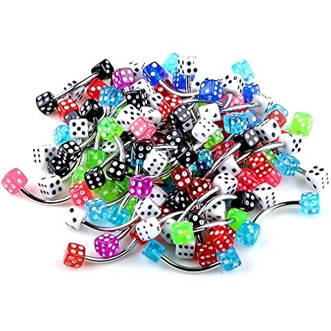 imixlot 18G 3mm Dice Curved Eyebrow Piercing Jewelry Tragus Bars Barbells Rings (pack of 30) Cover