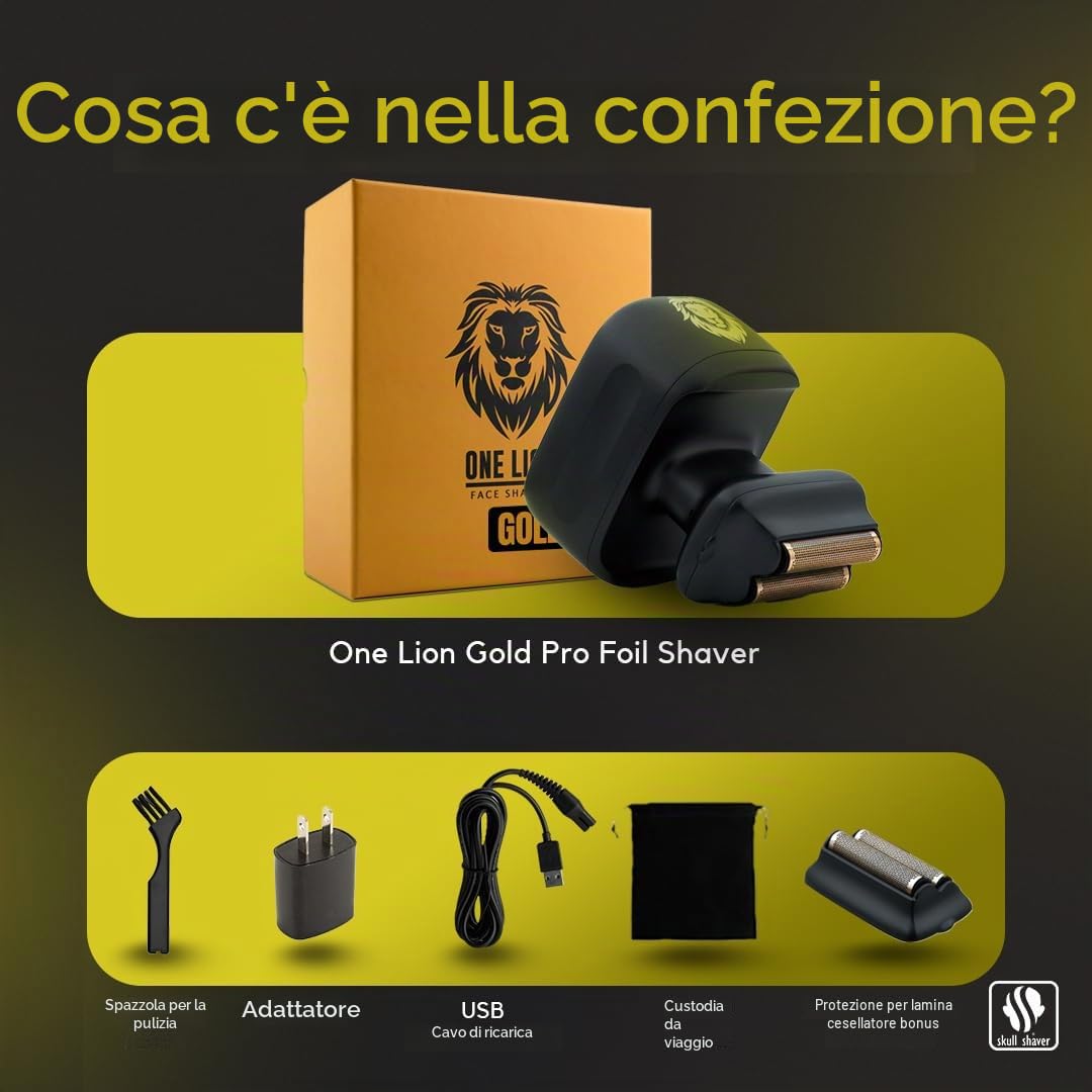 Skull Shaver One Lion PRO Rasoio per il Viso per Uomo - Rasoio Elettrico con Doppia Lamina Scalata, Oro | Rasoio Elettrico con Doppia Lamina Scalata, Per Uomo