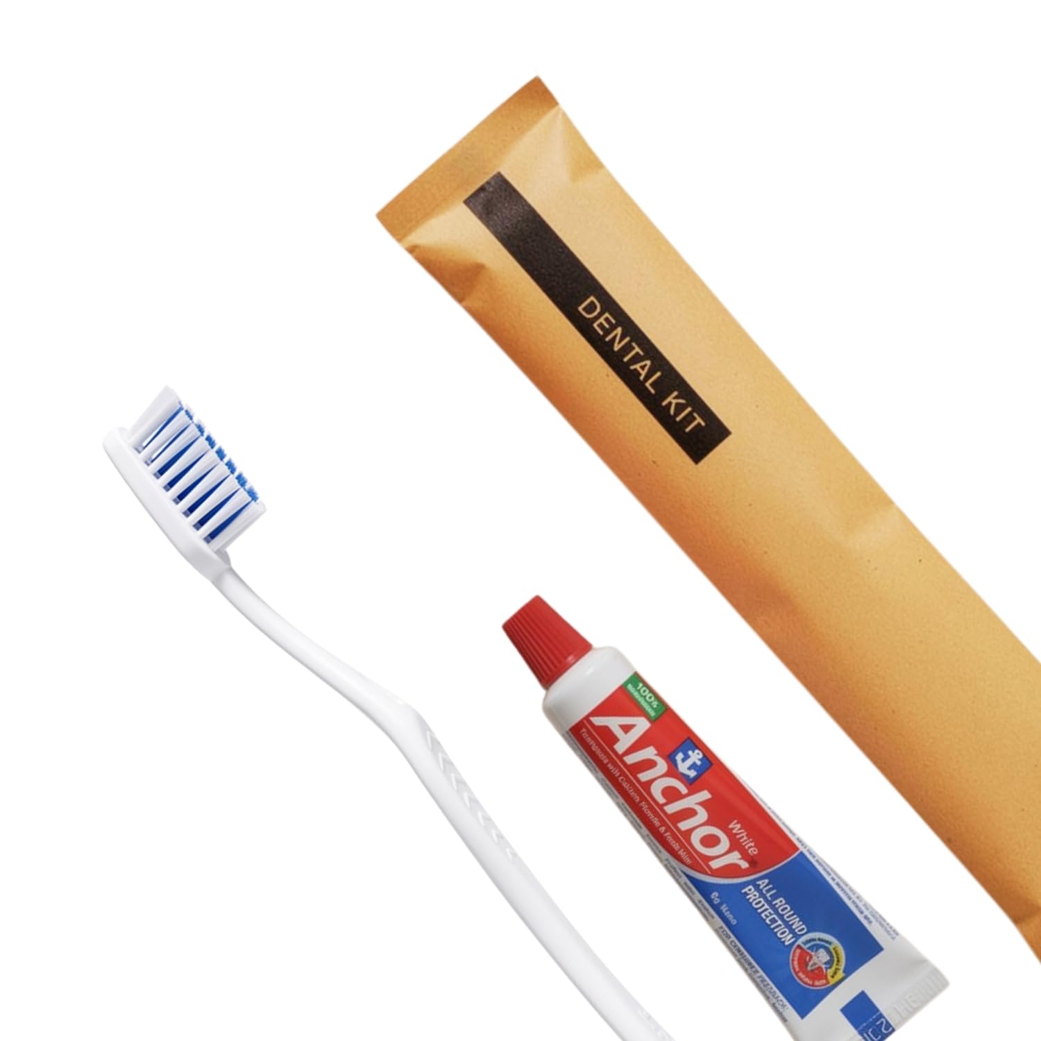 Polism Hotel Dental Kit, Pack Of 100, With Toothbrush & 8 Gram Toothpaste, Bio-Degradable Kraft Paper Pouches|Manual|Adult|White