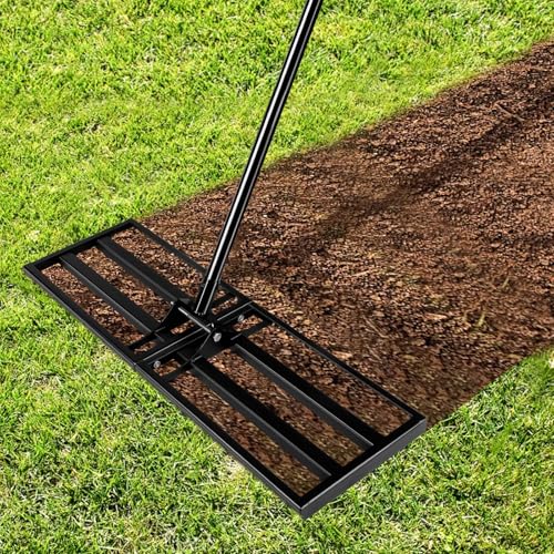 Lawn Levelling Rake, 30” x 10” Lawn Leveler with 77” Long Handle, Heavy Duty Levelawn Tool, Landscape Rakedjustable Curved End Grip for Soil Sand Dirt Surfaces Garden Yard Grass Golf Field