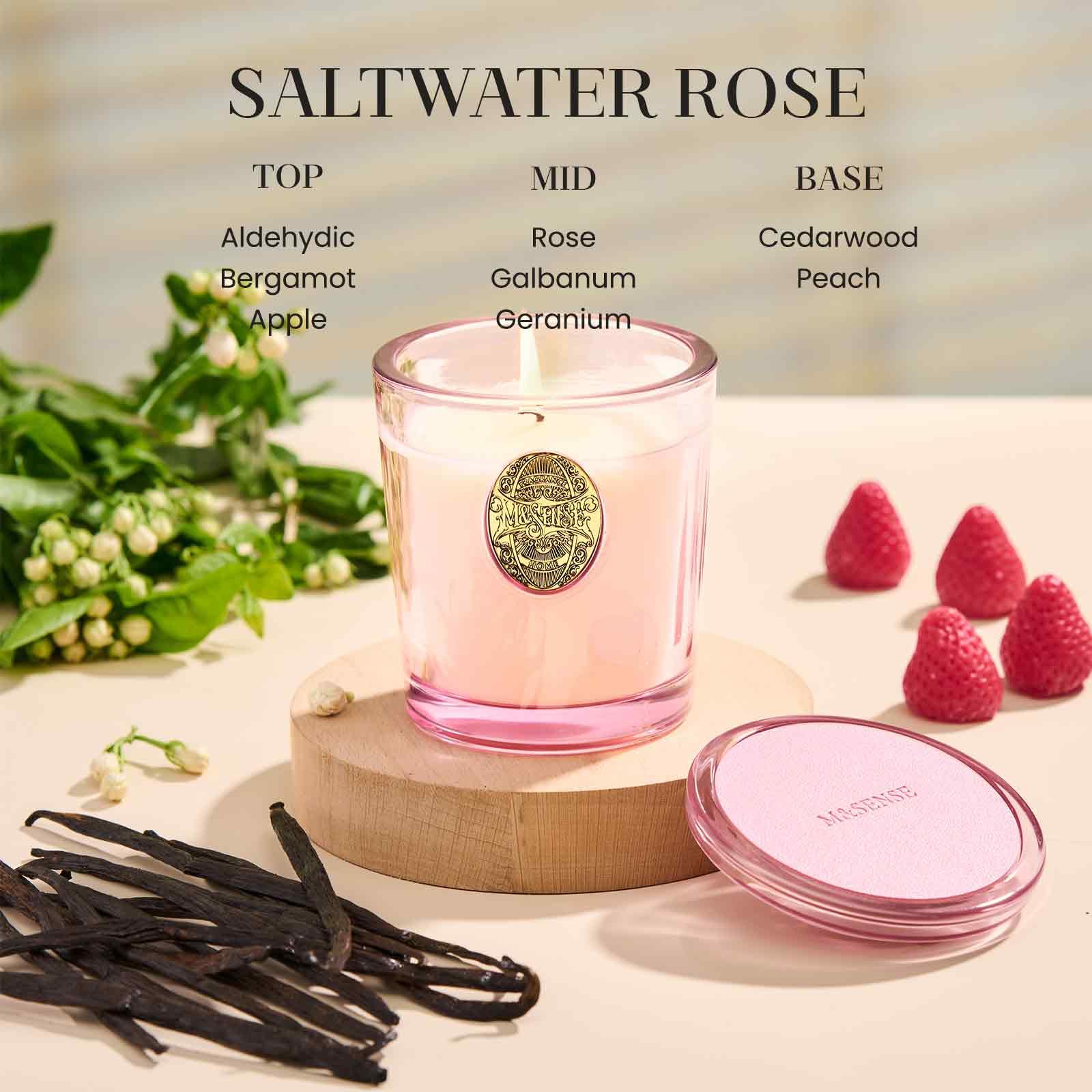 M&SENSE Candela Profumata 260g Rosa Marina, 55H Dura, Cera di Soia Non Tossiche Candele, Vetro Autunnali Decor Casa, Regalo di Lusso per Donne/Compleanni/Natale