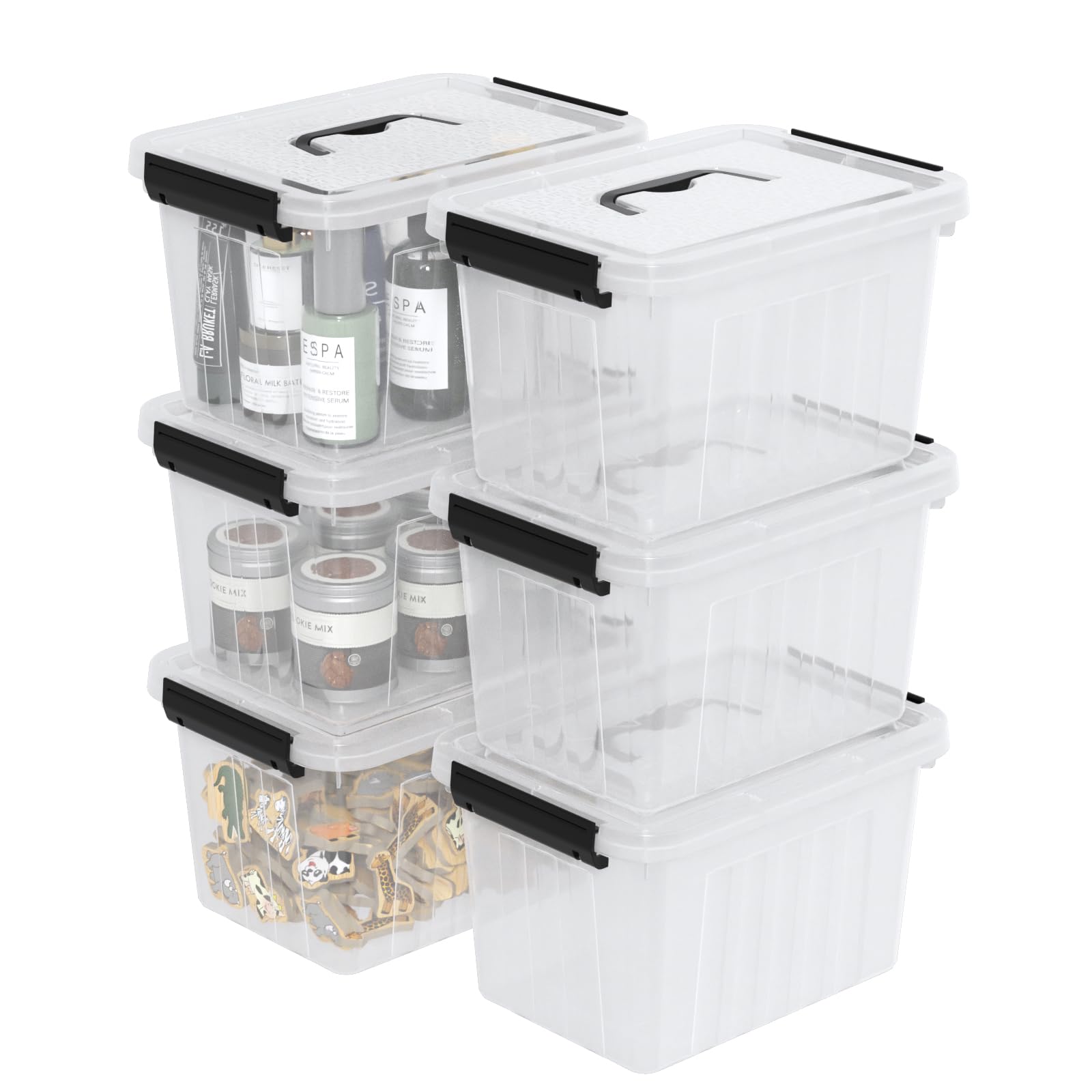 Fabnati 3 L Small Latching Box with Handle, Set of 6 Clear Plastic Storage Box
