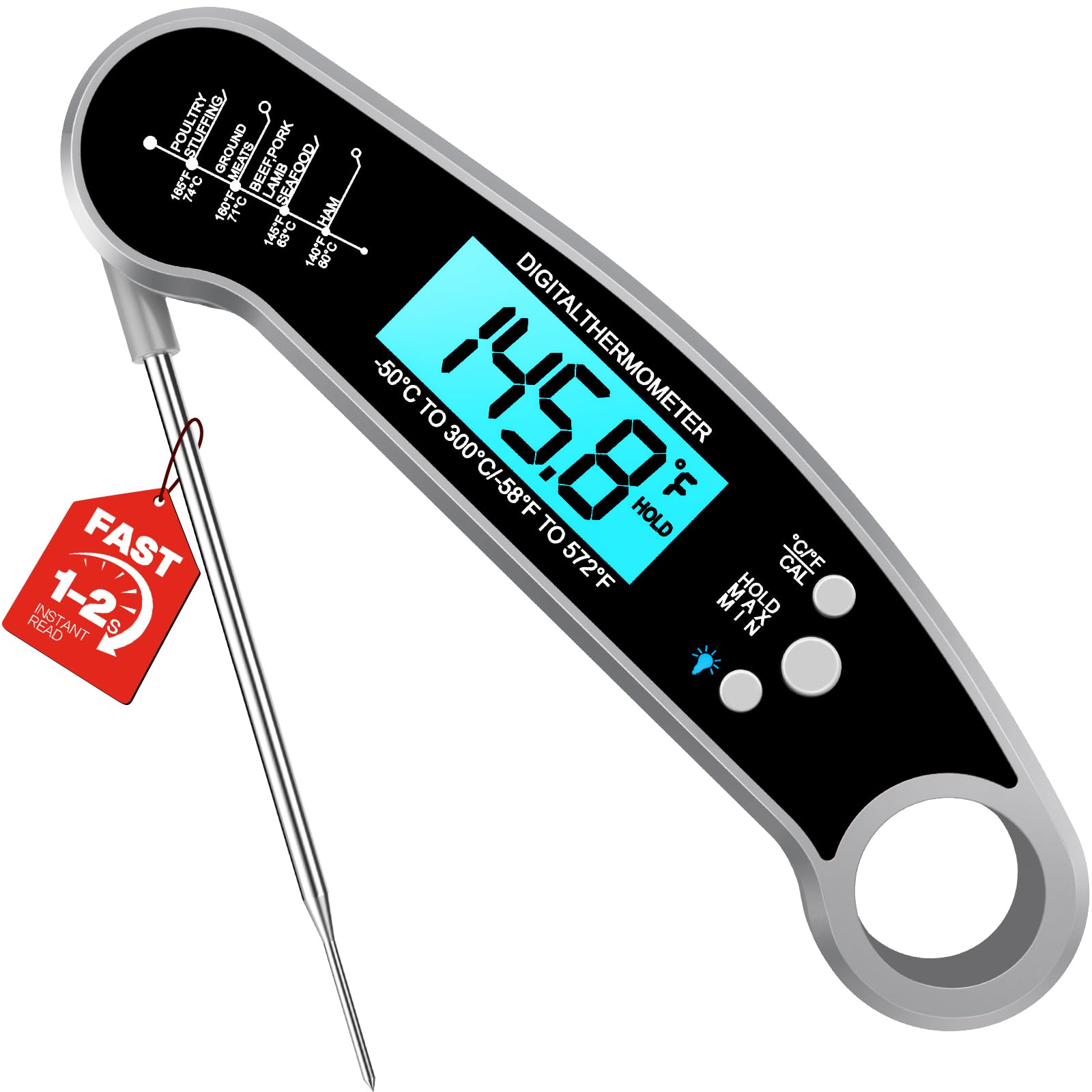 Instant Read Meat Thermometer Digital, Food Thermometer for Cooking, Grey
