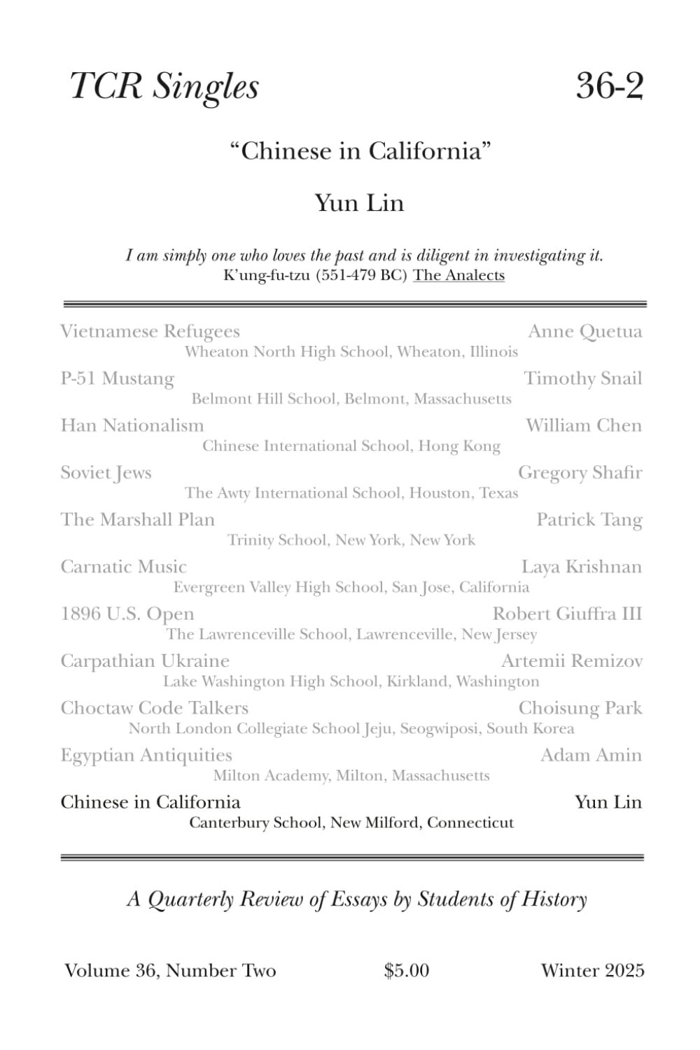 TCR Singles 36-2 Chinese in California