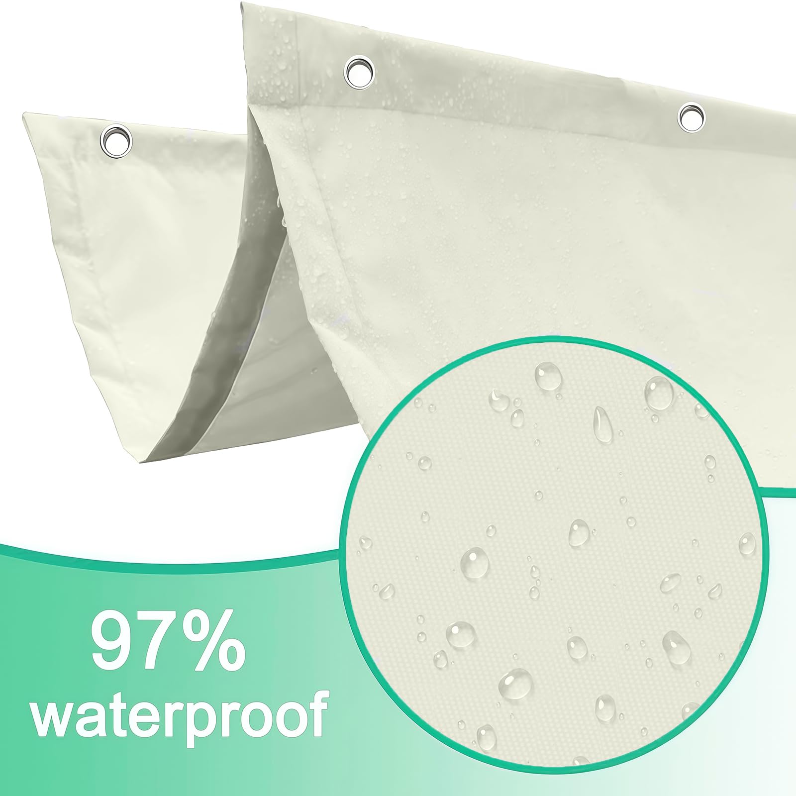 Wellenmarkise 1 x 6 m Wasserdicht, 98% Uv-Schutz, Sonnenschutz, PES Reißfest, Nach Maß, Verstellbar Welle Schattenabdeckung mit Zugseil & Ösen für Garten Terrasse, cremefarben