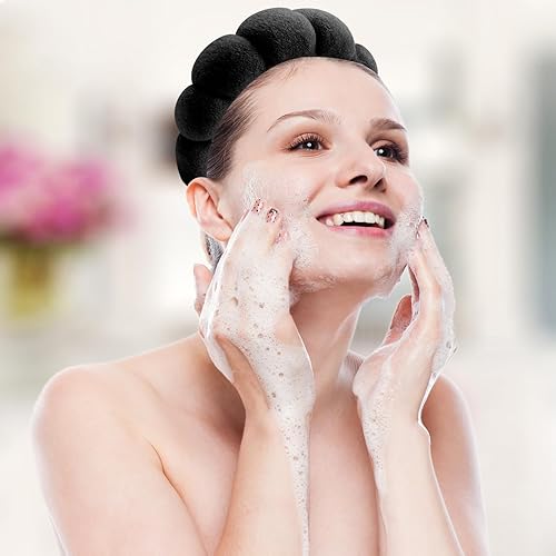 Miniatura 9 de Diademas de spa para lavar la cara, maquillaje y cuidado de la piel. Juego de 3 bandas para el cuidado de la piel con muñequeras. Paño de rizo