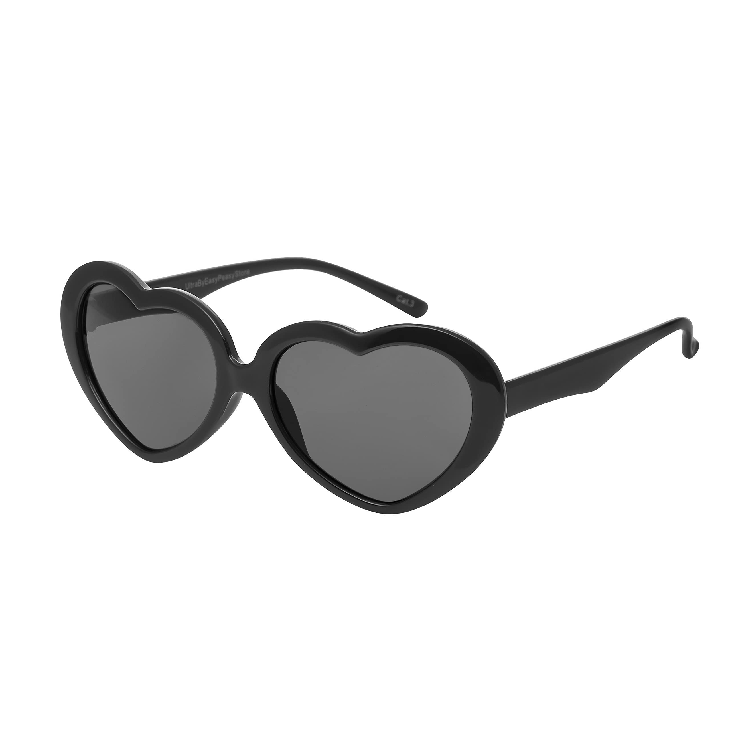 Ultrabyeasypeasystore Girls Black Ultra Kids Heart Shaped Sunglasses For Boys - Uv400 Protection Children's Retro Love Heart Novelty Glasses - Ages 3-10