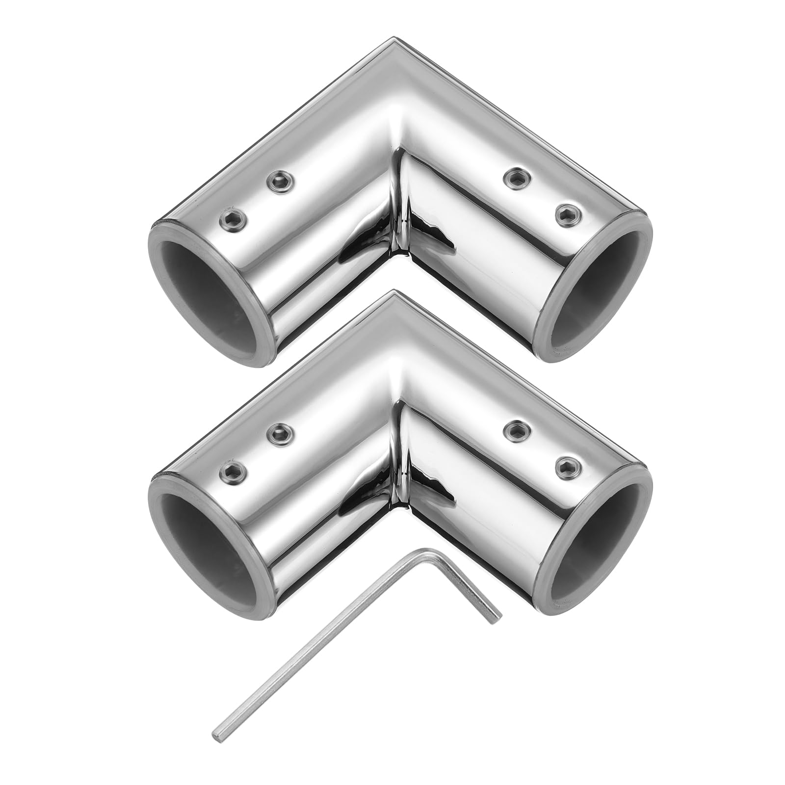 Connecteur de tringle à rideau d'angle 90° métallique robuste argenté avec clé, 2 pcs