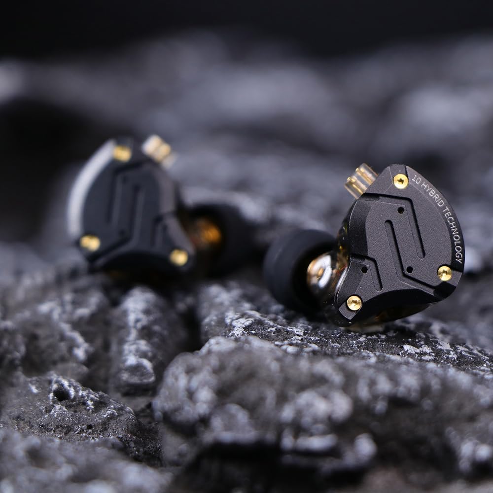 LINSOUL KZ ZS10 PRO X Upgraded 1DD+4BA Hybrid Treiber HiFi in Ear Kopfhörer IEM mit Alloy Faceplace Abnehmbares versenktes 2Pin Kabel für Audiophile Musiker DJ Bühne（Mit Mikrofon）