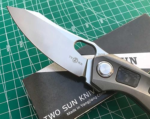 Miniatura 8 de TwoSun Cuchillo plegable de 8.54 pulgadas con hoja M390 Tc4 Titaniofibra de carbono Mango Flipper Pocket Camping Tool TS306-M390