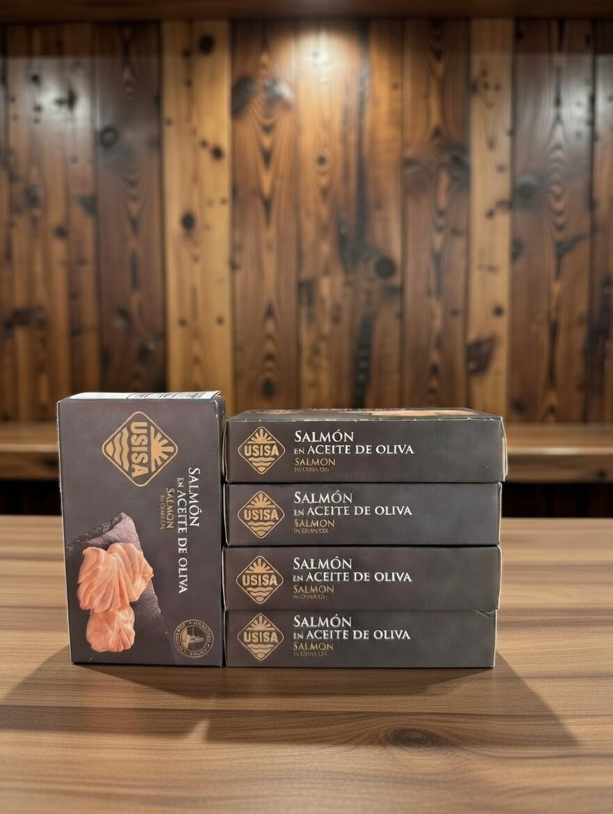 USISA - Conserva de Pescado | Delicioso Salmón en Aceite de Oliva - Pack de 5 Latas de 85 g cada una | Rico en Omega-3 y Listo para Disfrutar.