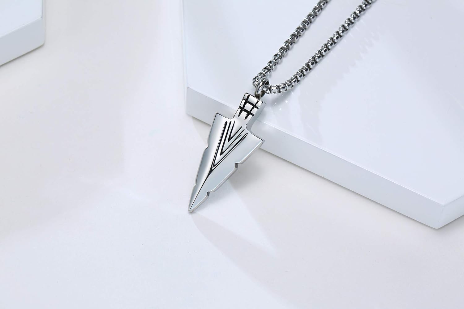 MPRAINBOW Mens Urn Necklace for Ashes,Stainless Steel Tribal Spearpoint Arrowhead Memorial Cremation Pendant,Bereavement Keepsakes Jewelry with 24Inches Box Chain - Image 3
