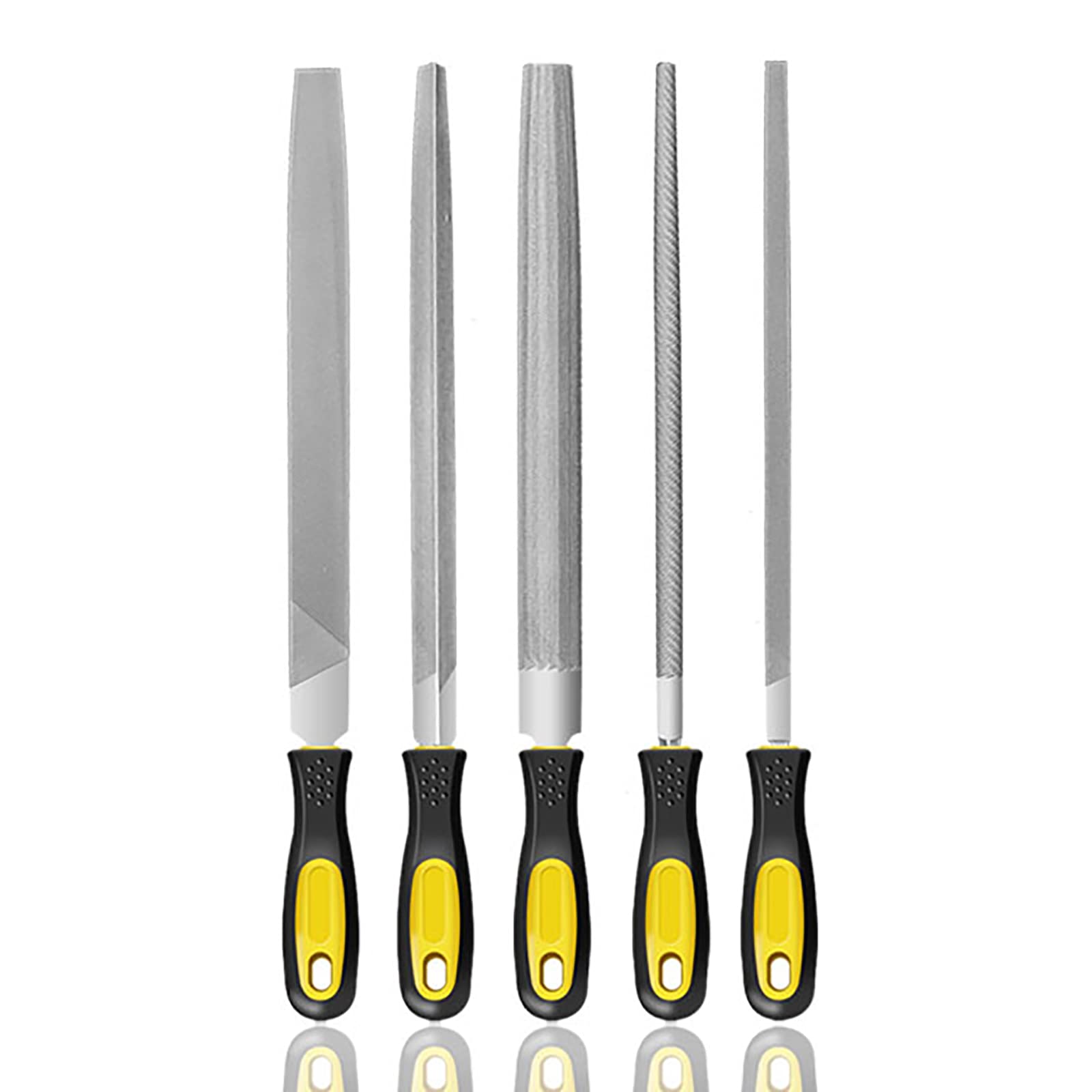 Handwerkzeug-Sets, 5-teiliges Feilen-Set, Metall-Feilen-Set mit zweifarbigem Griff, Holzraspel for Metall, Holz, Glas, Kunststoff, Leder (Größe: 260 mm)
