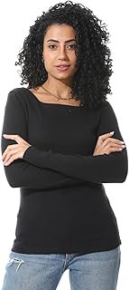 قميص بيسيك وياقة مربعة وأكمام غربية للنساء من اندورا