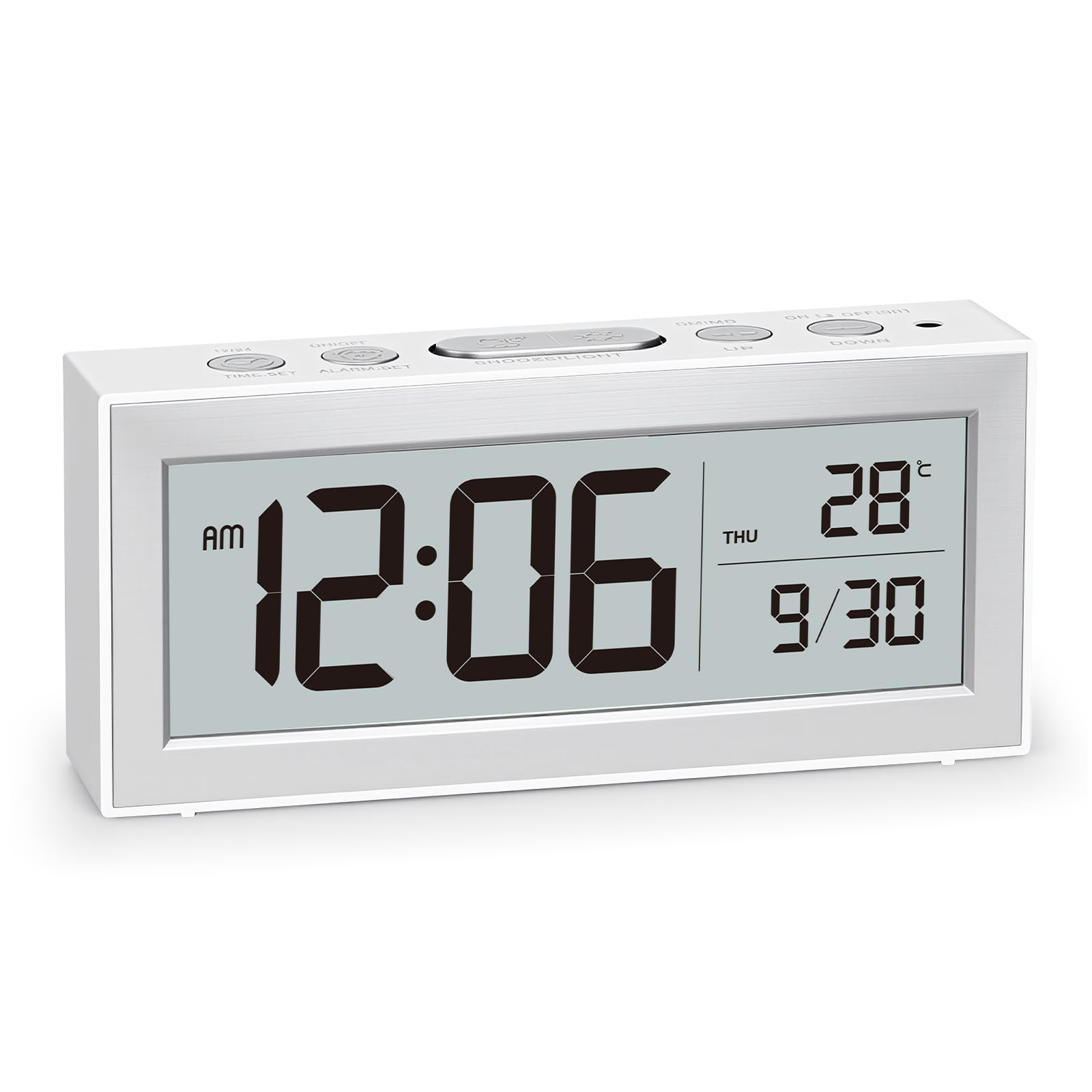 ALANAS Battery Operated Alarm Clock Portable Digital Clock with Large Display Snooze Temperature Date Auto-Dim Night Light for