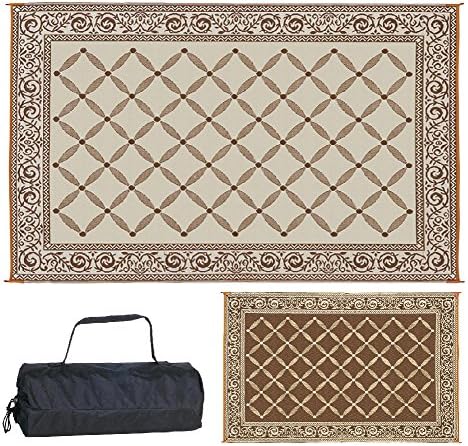 Stylish Camping 116097 6-feet by 9-feet Reversible Mat, Plastic Straw Rug, Large Floor Mat for Outdoors, RV, Patio, Backyard, Picnic, Beach, Camping (Brown/Beige)