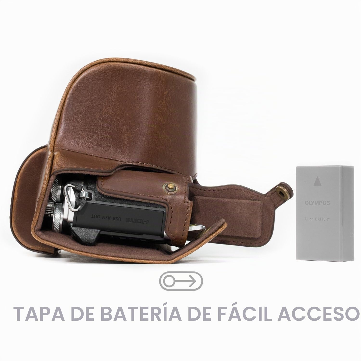 MegaGear Ever Ready - Funda de Piel para cámara Compatible con Olympus OM-D E-M10 Mark II, E-M10 (14-42 mm)