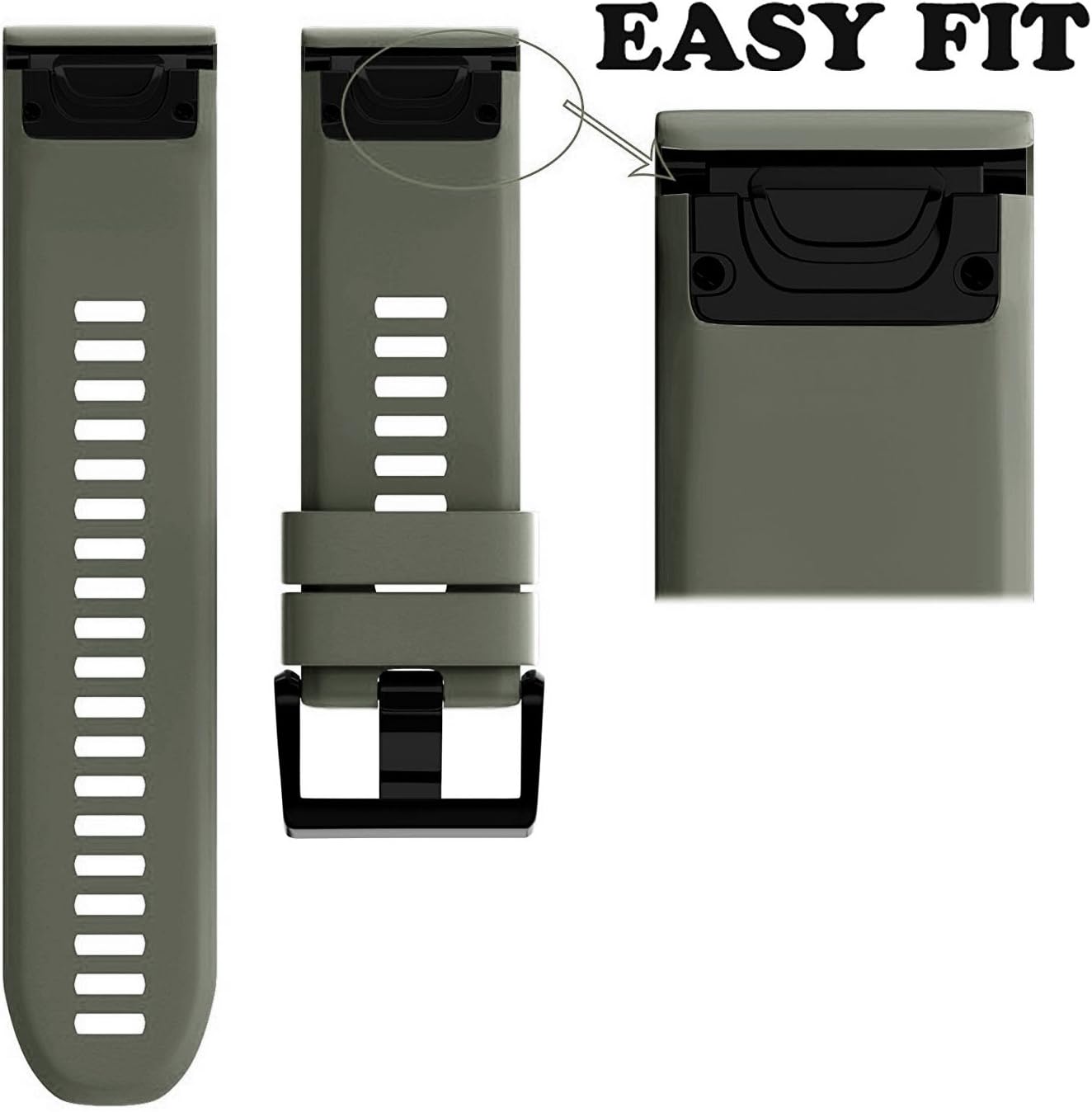 ANCOOL for Fenix 5/6/7 Band 22mm Soft Silicone Watch Bands Compatible With Garmin Fenix 5 Plus/6 Pro/8 47mm/7 Pro/Approach S60/S62 Band(Black,Grey,Army Green) - Image 6