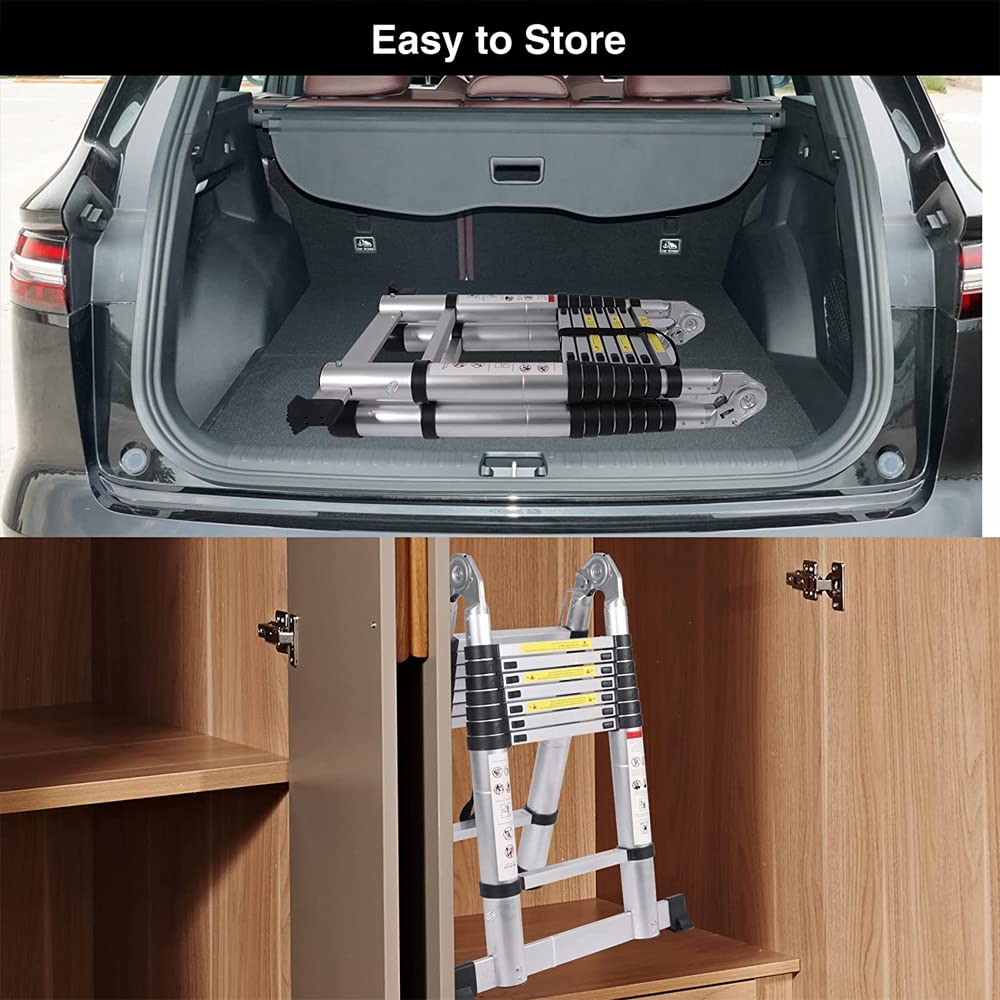 16.5FT Edelstahl Teleskopleiter, Rutschfester Klappleite Schiebeleiter, Ausziehbare Leiter 5M für Wohnmobile, Dachböden, Dachböden, Häuser, 330lbs Tragfähigkeit