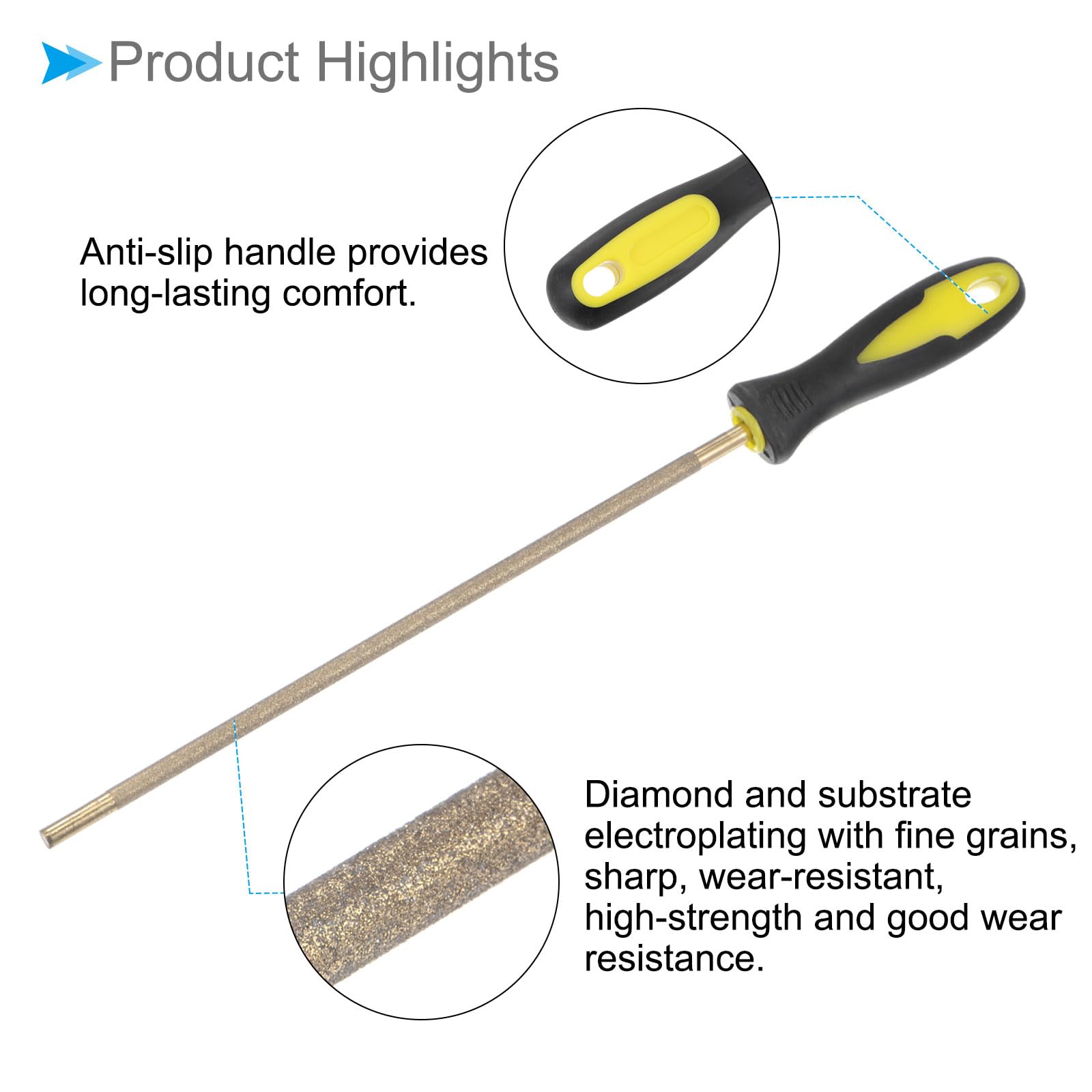 CoCud Diamond Chainsaw File, 7/32"(5.5mm) 80 Grits, Titanium Plating Round Sharpener Files with Non-Slip Handle - Image 4