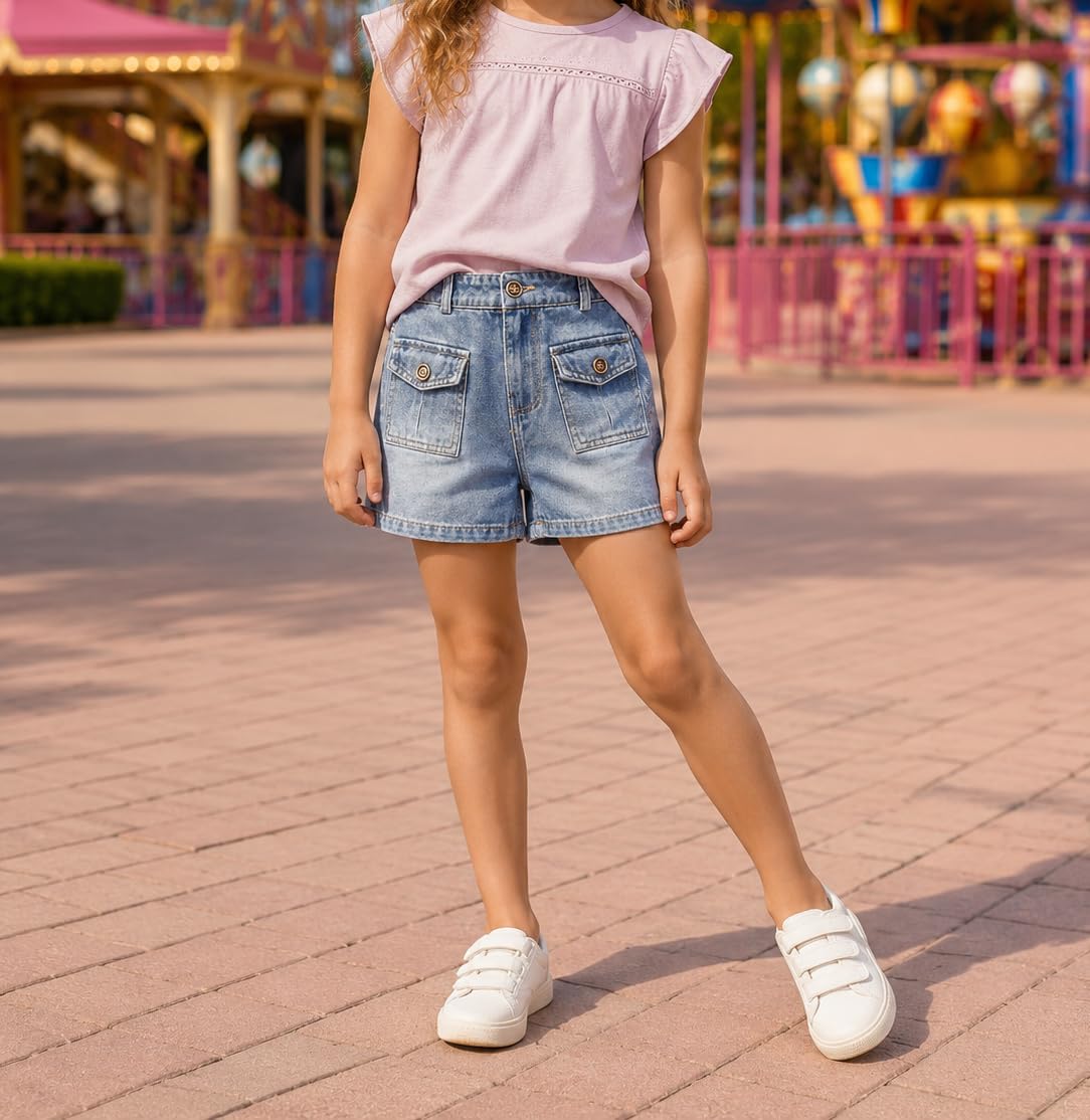 KIDSCOOL SPACE Pantalones cortos de mezclilla para niños pequeños, banda elástica en el interior, pantalones de mezclilla cargo elásticos para verano