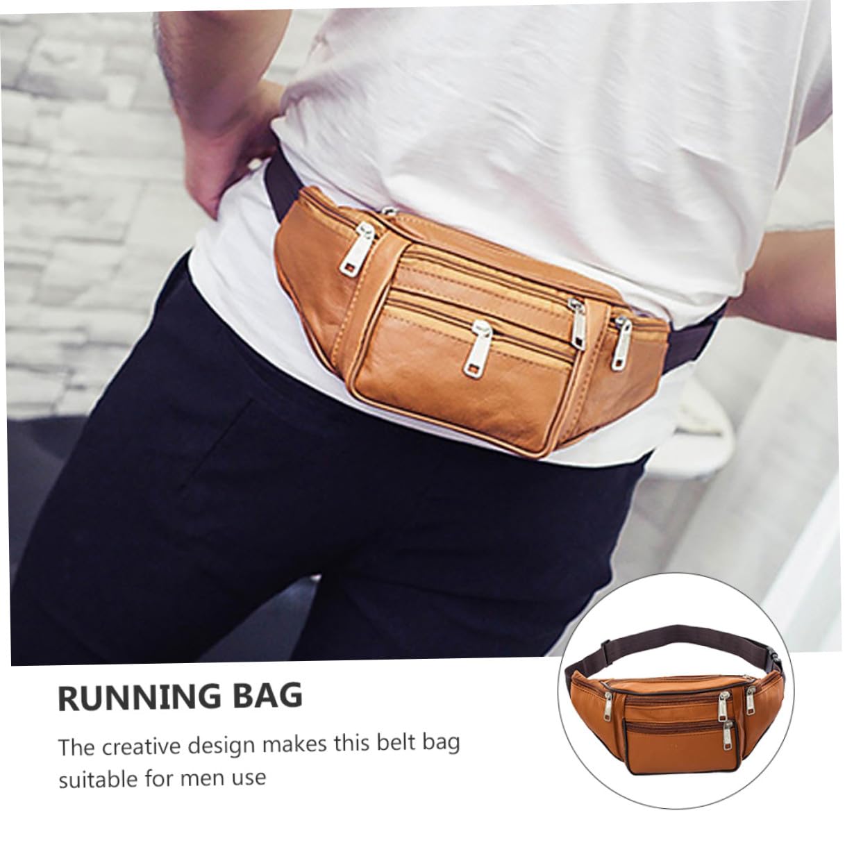 Beaupretty Riñonera Vintage para Hombre en Pu Resistente al Desgaste Costuras Suaves, Diseño Creativo para Jogging y Viajes Casuales