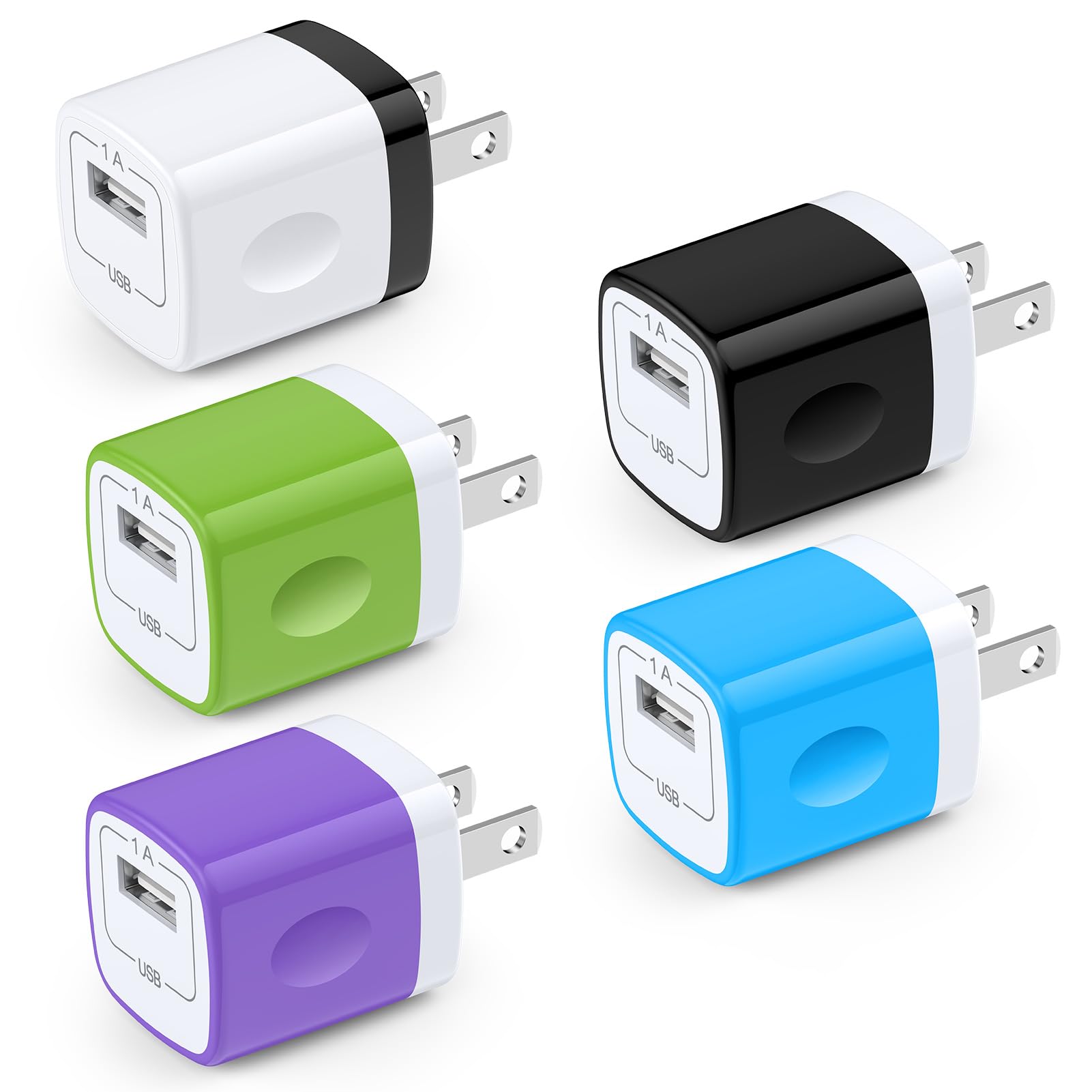 USB Wall Adapter,Charger Cubes,5Pack 1A Travel Single Port Wall Charger Plug Charging Block Box Compatible Phone 15/14/13/X/XR/8/7/6/6S Plus,Samsung Galaxy S10e S10 S9 S8 Plus/S7/Note 10/9/8,LG G8 G7