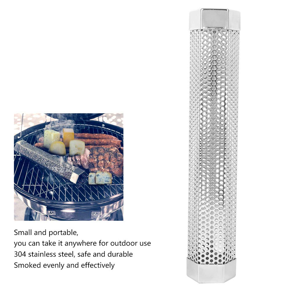 12in Stainless Steel Smoker Tube for Pellet Grill With 2 S Shape Hooks and 1 Cleaning Brush for Gas Charcoal Electric Grill or Smokers