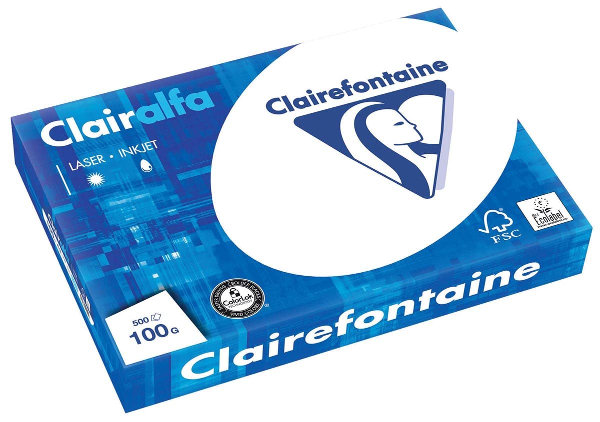 Clairefontaine 1951C - Ries Druckerpapier / Kopierpapier Clairalfa, extraweiß, DIN A3, 100g, 500 Blatt, Weiß, 1 Ries